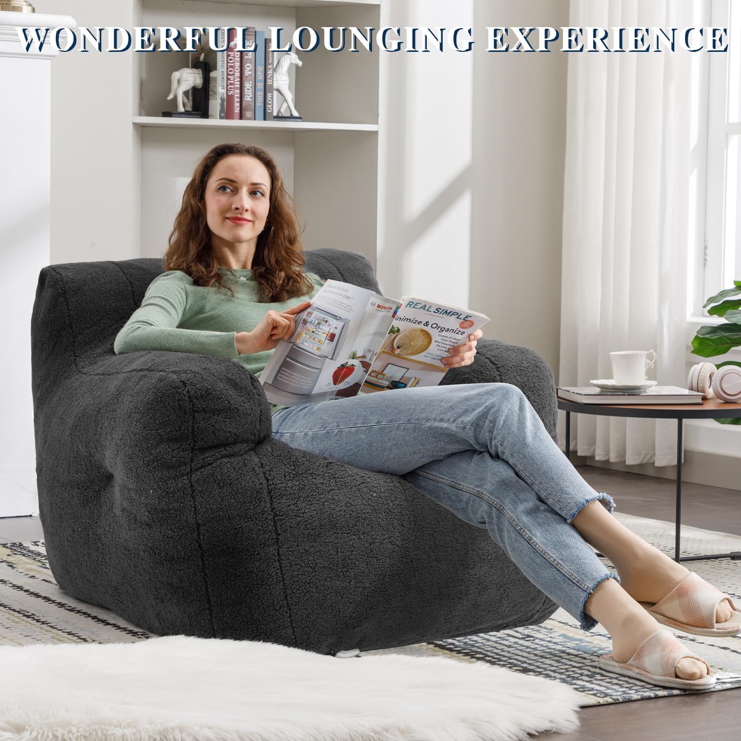 Beanbags – Sillón puff de tela de felpa suave para adultos y niños, lindo y cómodo sillón de ocio para dormitorio, sala de estar, dormitorio o