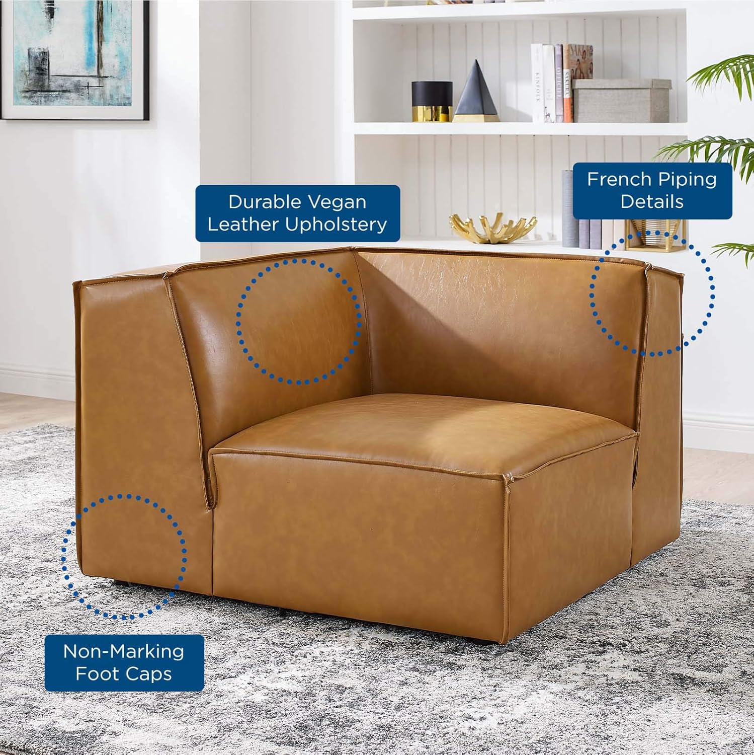 Modway Restore – Sofá modular de cuero vegano, 40.5 x 40.5 x 28, marrón