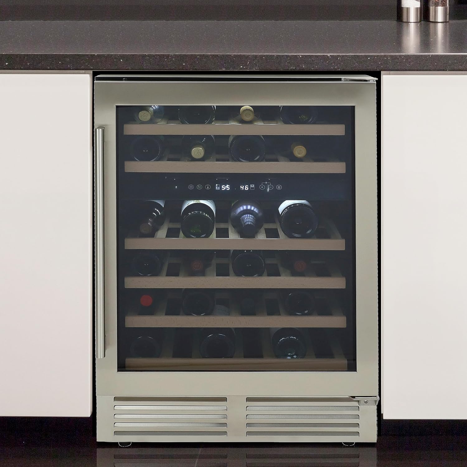 DUURA DE430WCDZSS Wine Cooler Designer Series Dual-Zone, 46 botellas, metálico