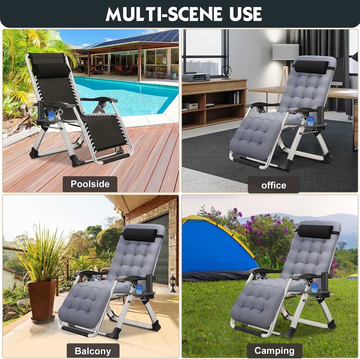 MOPHOTO Silla Zero Gravity, silla de descanso acolchada para exteriores con mesa auxiliar, silla reclinable de gravedad cero, silla reclinable para