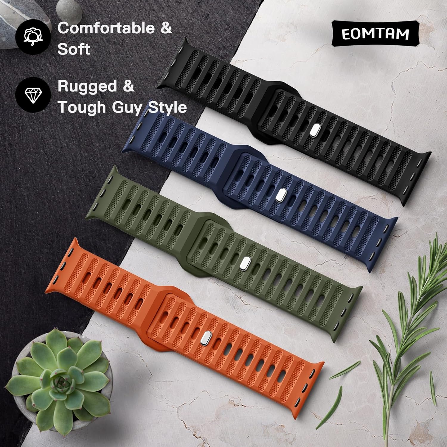 EOMTAM Paquete de 3 correas deportivas de silicona suave de 1.024 in de ancho para hombre, compatibles con Apple Watch Ultra 21 Band 1.929 in 1.772