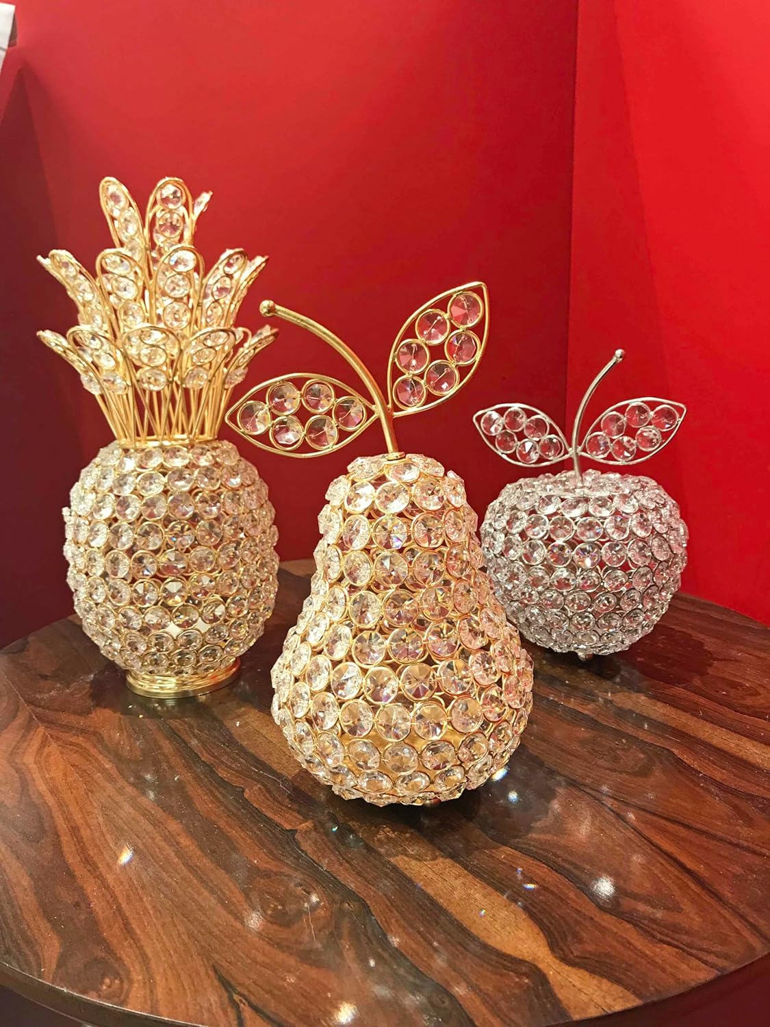 5705 Manzana Cristal Escultura de pera dorada, decoración del hogar, centro de mesa de frutas, pera de cristal, peras de regalo, mesa, decoración de