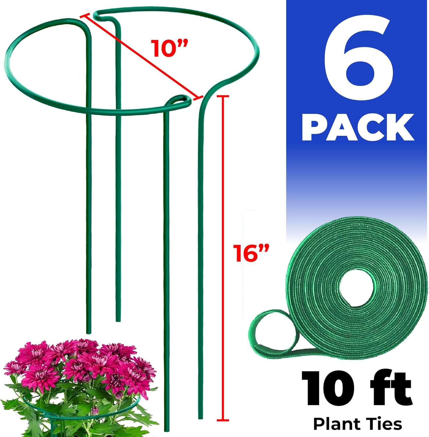 K-Brands Estacas de soporte para plantas  Estacas de metal inoxidables para plantas de exterior (10 pulgadas de ancho x 16 pulgadas de alto) con