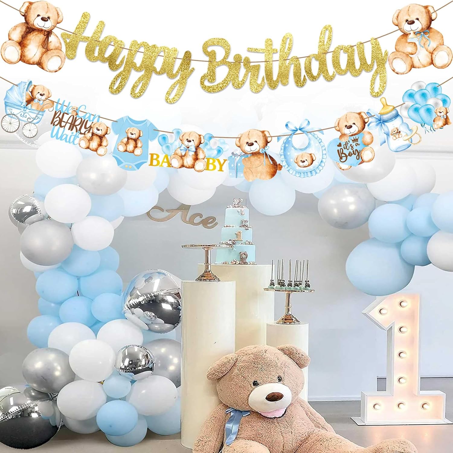 Cartel de cumpleaños con purpurina de oso de peluche, decoración de fiesta de cumpleaños, oso de peluche, decoración para fiesta de cumpleaños con