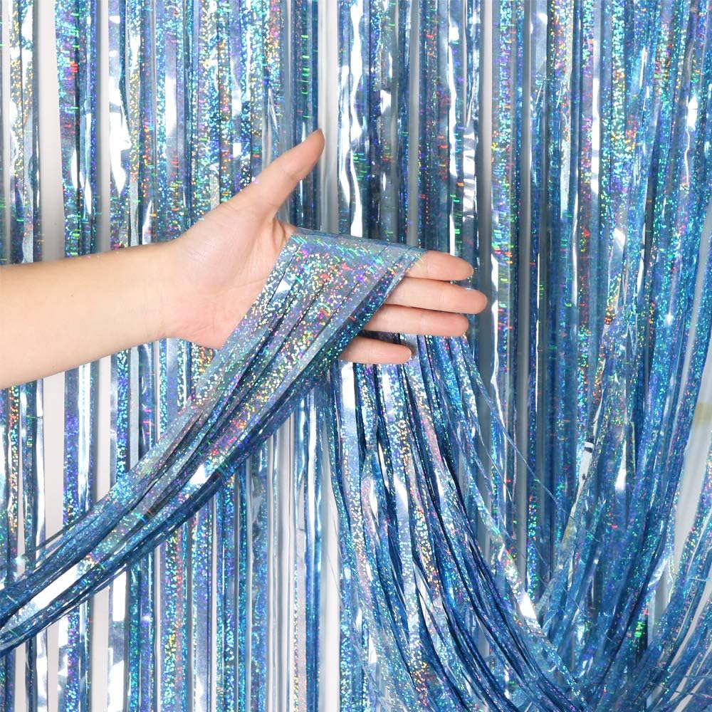 Cortinas de flecos de papel de aluminio para decoración de fiesta, paquete de 2 telones de fondo de oropel de 3 x 8 pies para telón de fondo de
