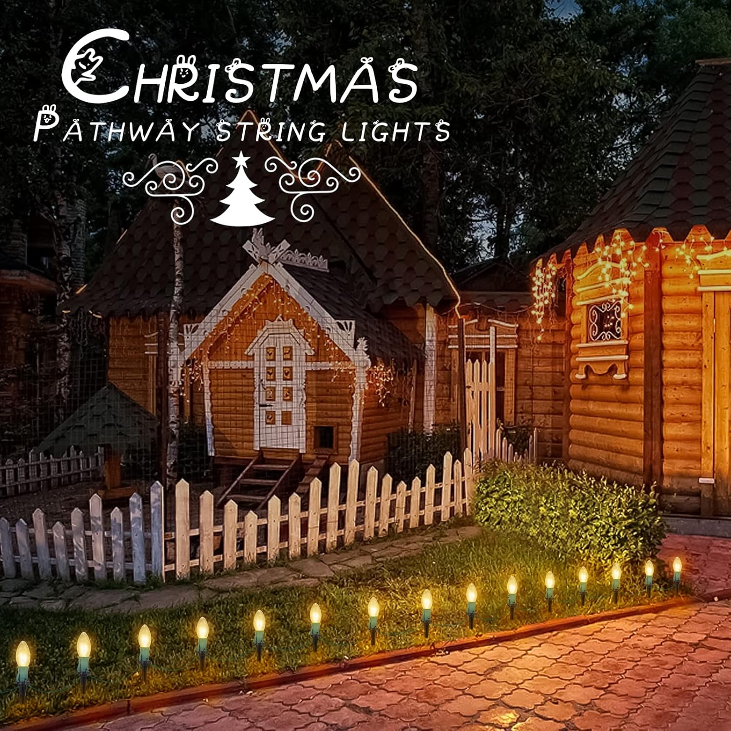 Paquete de 2 luces de camino de Navidad C9 para exteriores, total de 51.4 pies de luces de pasarela con 40 bombillas transparentes, luces de estaca