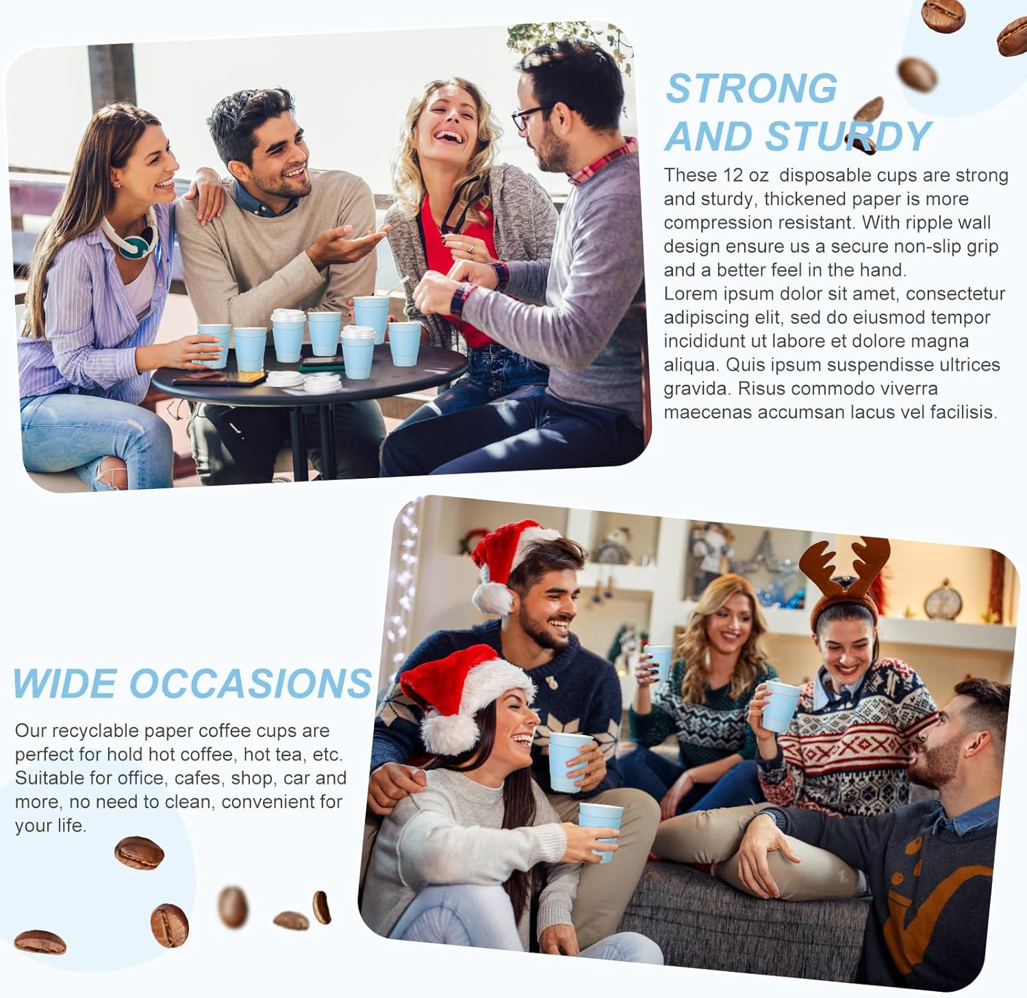 48 tazas de café desechables de 12 onzas con tapas y fundas a granel, tazas de papel aisladas para bebidas calientes y frías, jugo de agua, cacao,