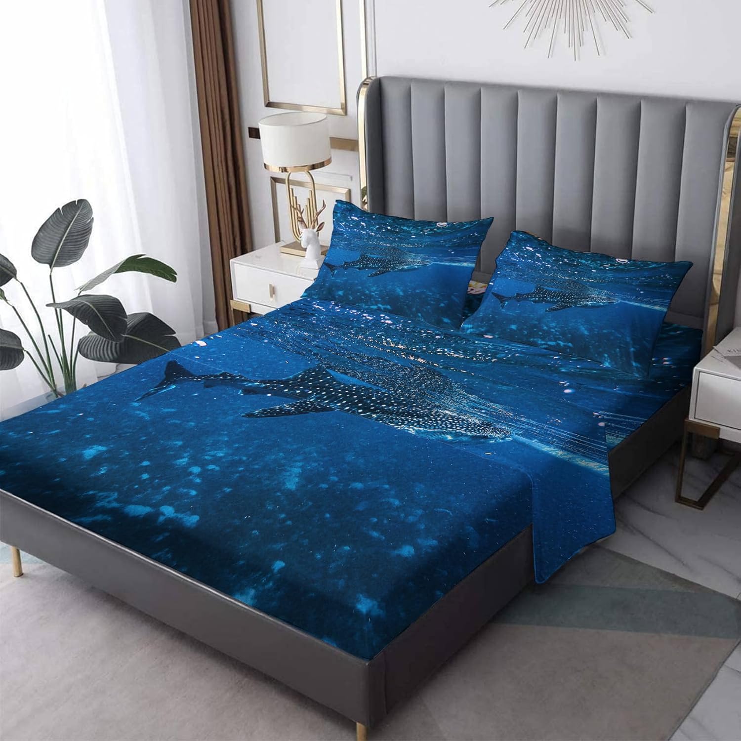 Sharks Sheets K2-&-308 – Juego de sábanas y fundas de almohada estampadas, tamaño King, sábanas y fundas de almohada estampadas de microfibra suave