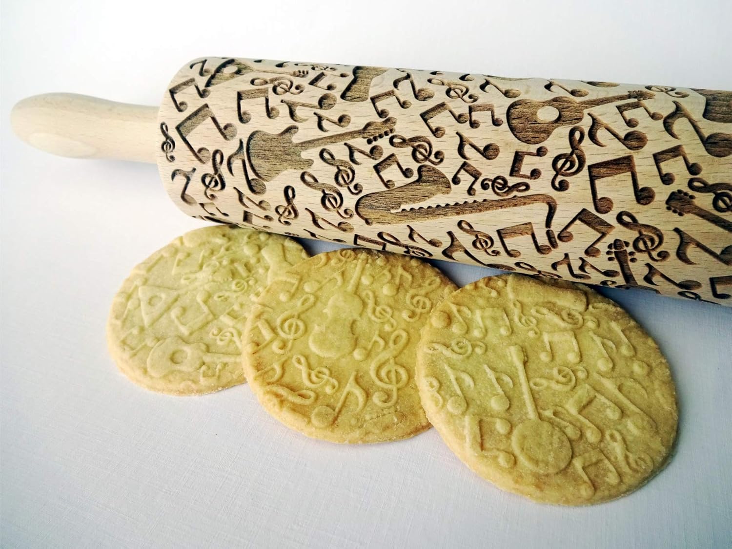 MUSICAL INSTRUMENTS EMBOSSING ROLLING PIN with NOTES and MUSICAL INSTRUMENTS LASER ENGRAVED for EMBOSSED COOKIES GIFT FOR MUSICIAN