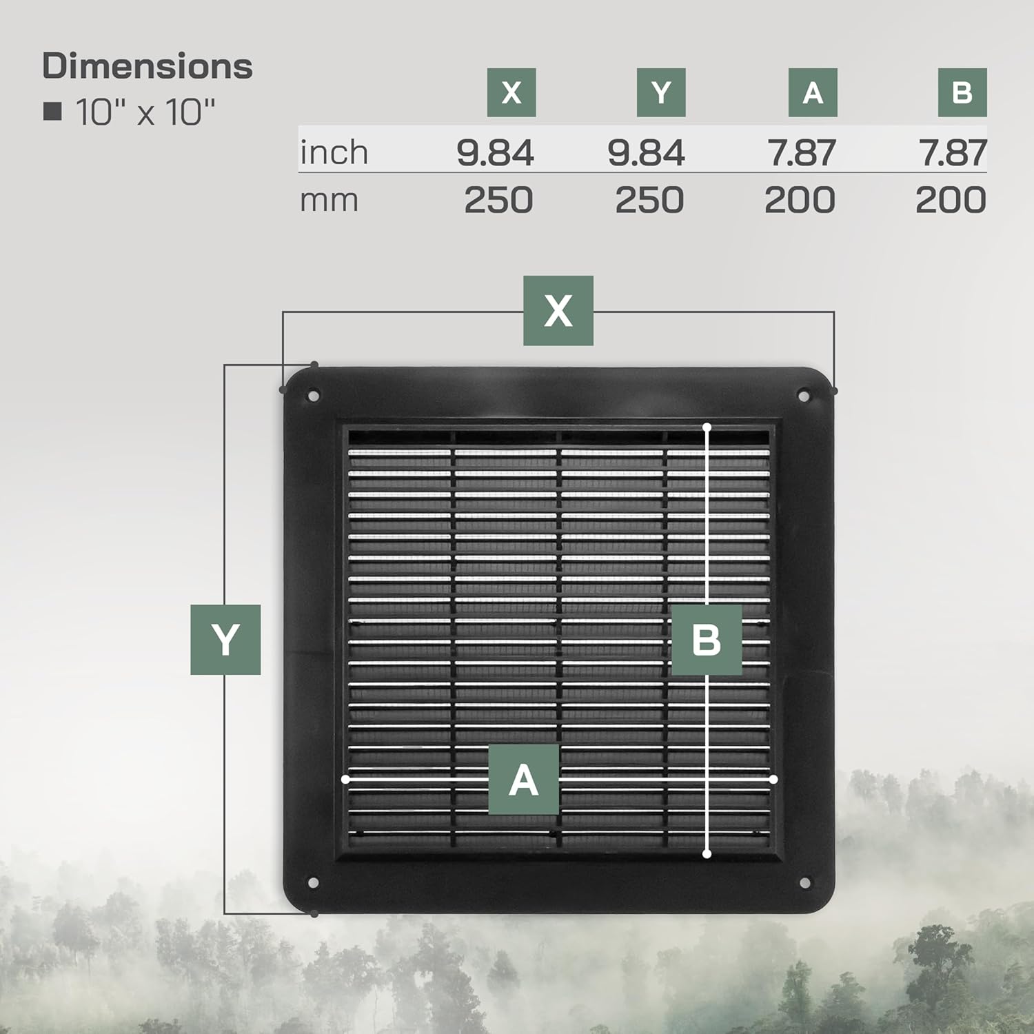 Vent Systems 10 x 10 pulgadas – Cubierta de ventilación de aire – Negro – Rejilla de ventilación de aire – Cubierta de parrilla – Pantalla de