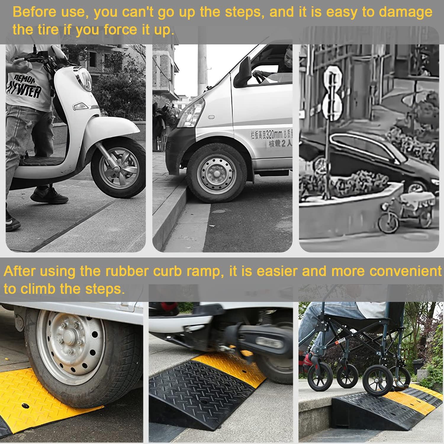 mopam 2 rampas de goma para bordillos de 4 pulgadas, rampas resistentes para umbral de acera para carga, muelle, automóvil, scooter, bicicleta,