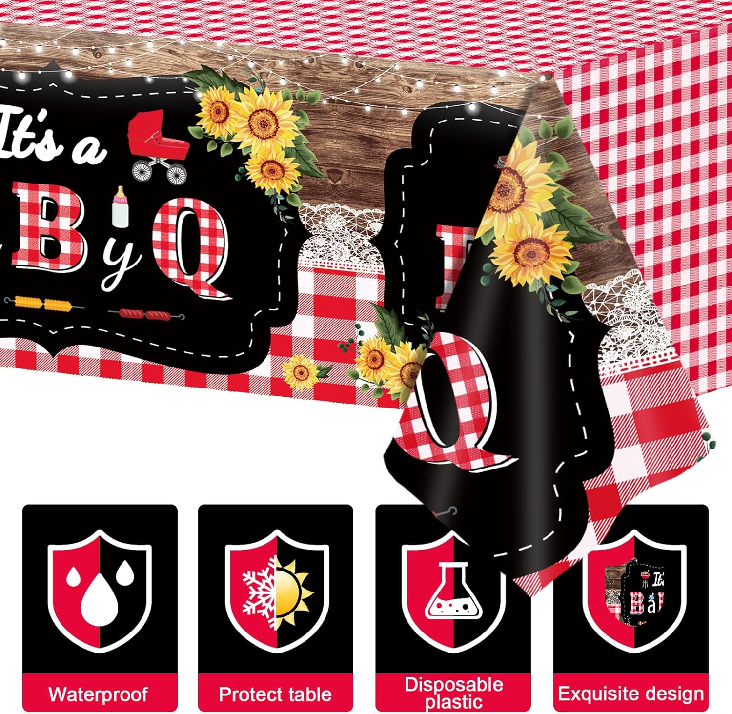 Decoración para baby shower, juego de vajilla Baby Q, juego de vajilla It’s A Baby Q, servilletas, barbacoa, cubierta de mesa de baby shower,