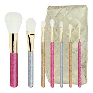 Bon-clá, Juego de 7 brochas esenciales brillantes con bolsa de maquillaje de viaje, para cepillo de polvo, brocha de base, cepillo de pliegues, Bon-clá, Juego de 7 brochas esenciales brillantes con bolsa de maquillaje de viaje, para cepillo de polvo, brocha de base, cepillo de pliegues,