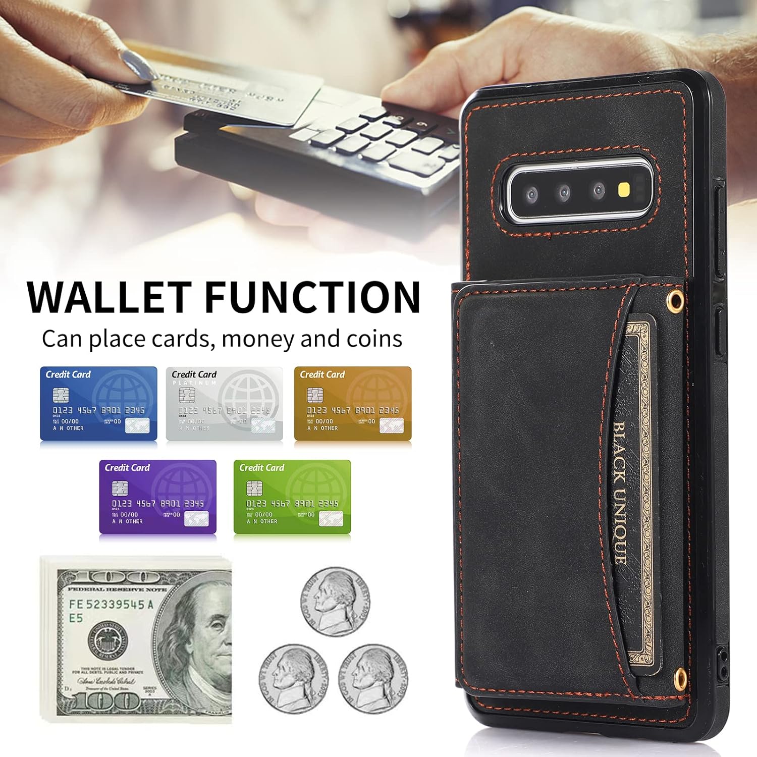 Asuwish Funda de teléfono para Samsung Galaxy S10 con protector de pantalla de vidrio templado y soporte de tarjeta de crédito de piel sintética,