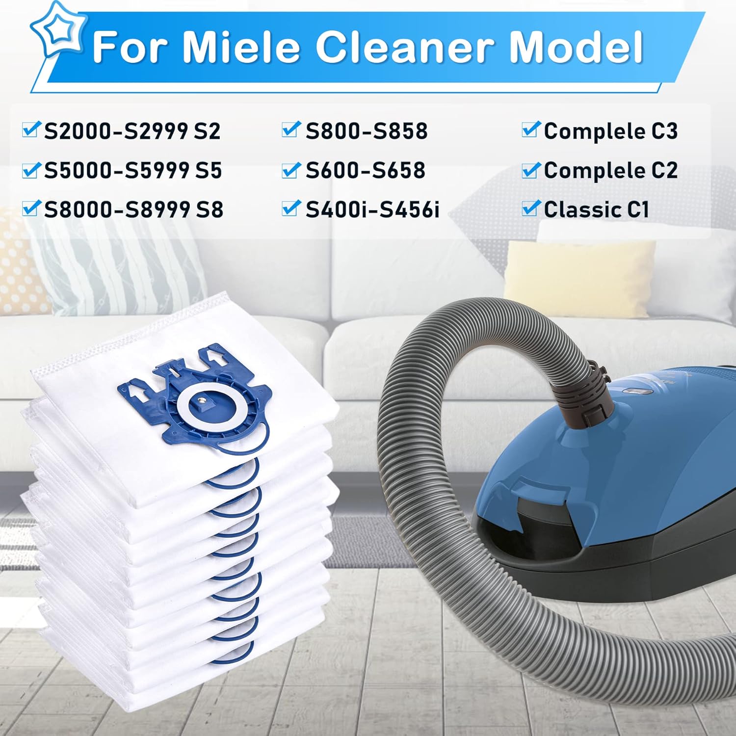 Aryavos Airclean GN 3D Efficiency – Bolsas de vacío para Miele Classic C1 C2 C3 S227 S240 S270 S400 S2 S2 S5 S8 Series incluye 10 bolsas de repuesto