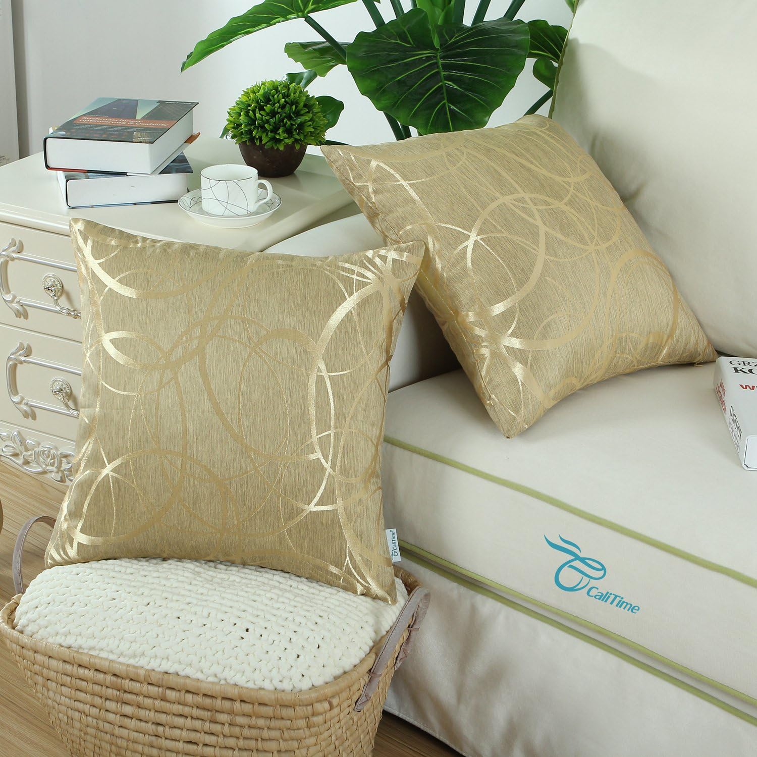 CaliTime – Juego de 2 fundas de cojín para sofá, Fundas de revestimientos para cojín de sofá, decoración moderna para el hogar, diseño geométrico de