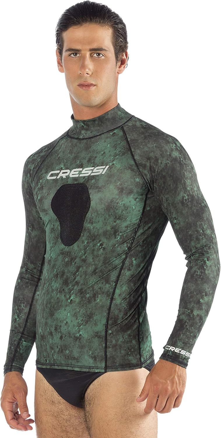 Cressi Protector de erupción de camuflaje para buceo Videomakers y pesca submarina – Cuello redondo – consigue el equipo Hunter