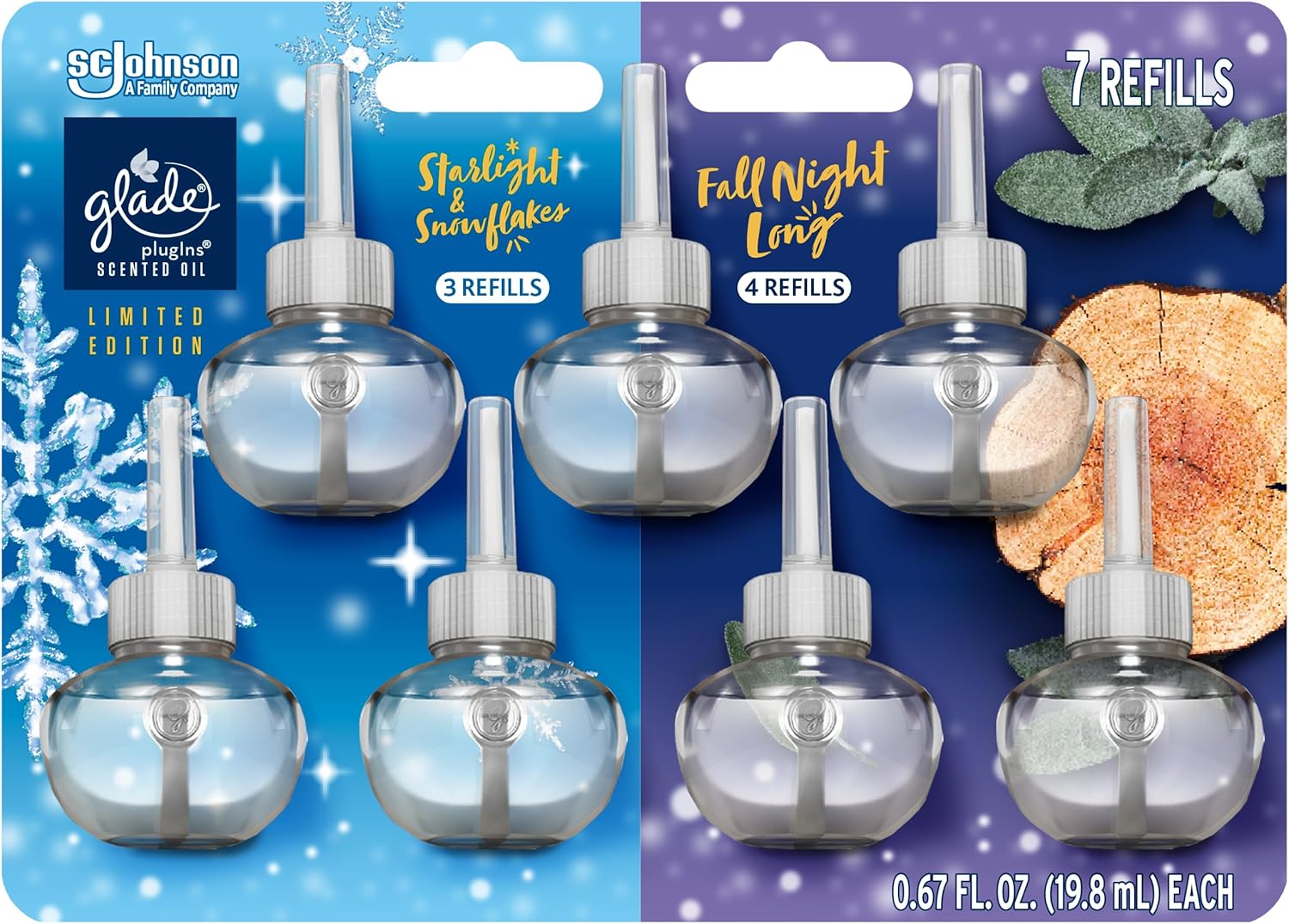 Glade PlugIns – Recambios de ambientador, aceites esenciales y perfumados para el hogar y el baño, Fall Night Long + Starlight & Snowflakes Mix