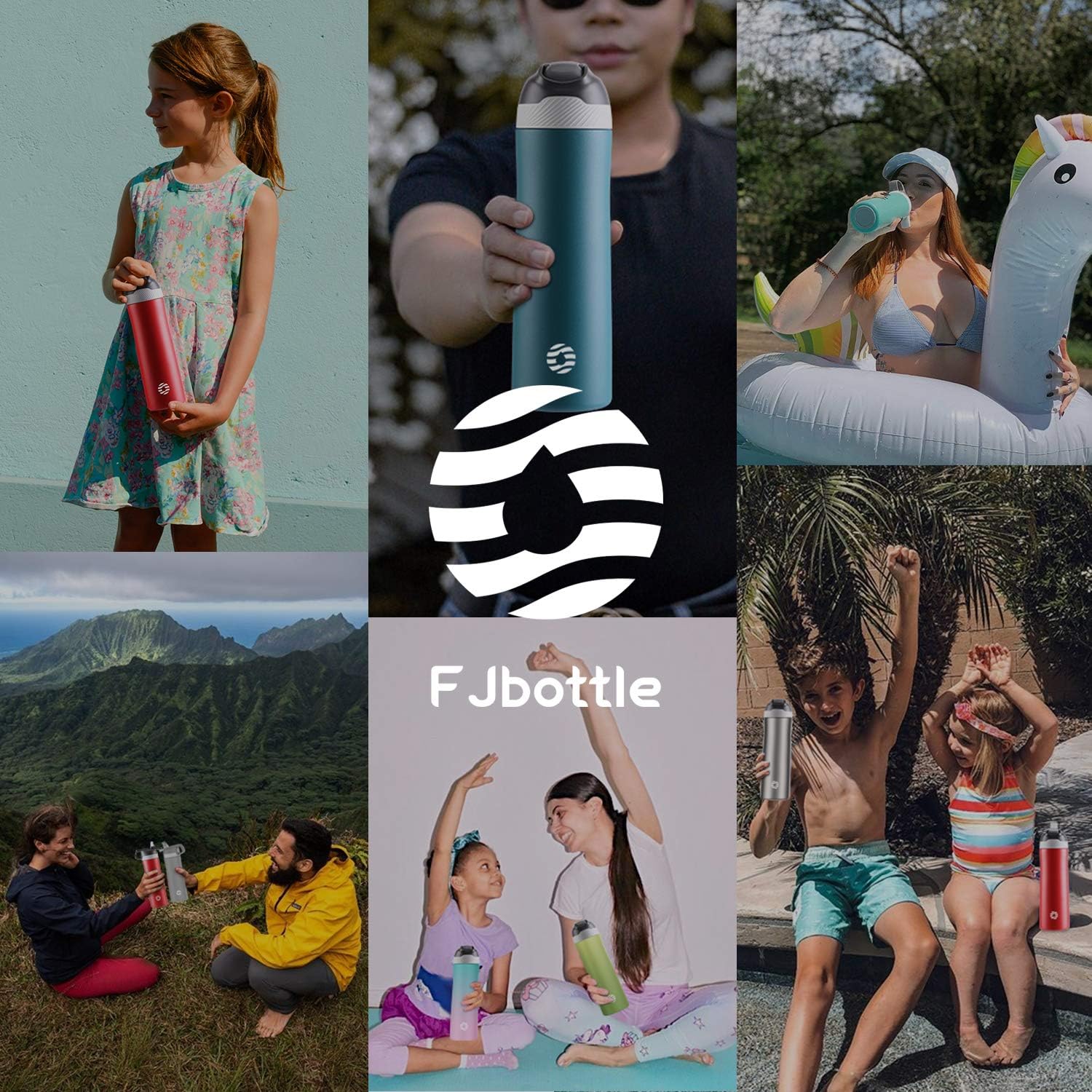 FEIJIAN FJbottle – Botella de agua aislada con tapa con popote de 20 onzas a 25 onzas, doble pared al vacío, botella de agua para niños, de acero
