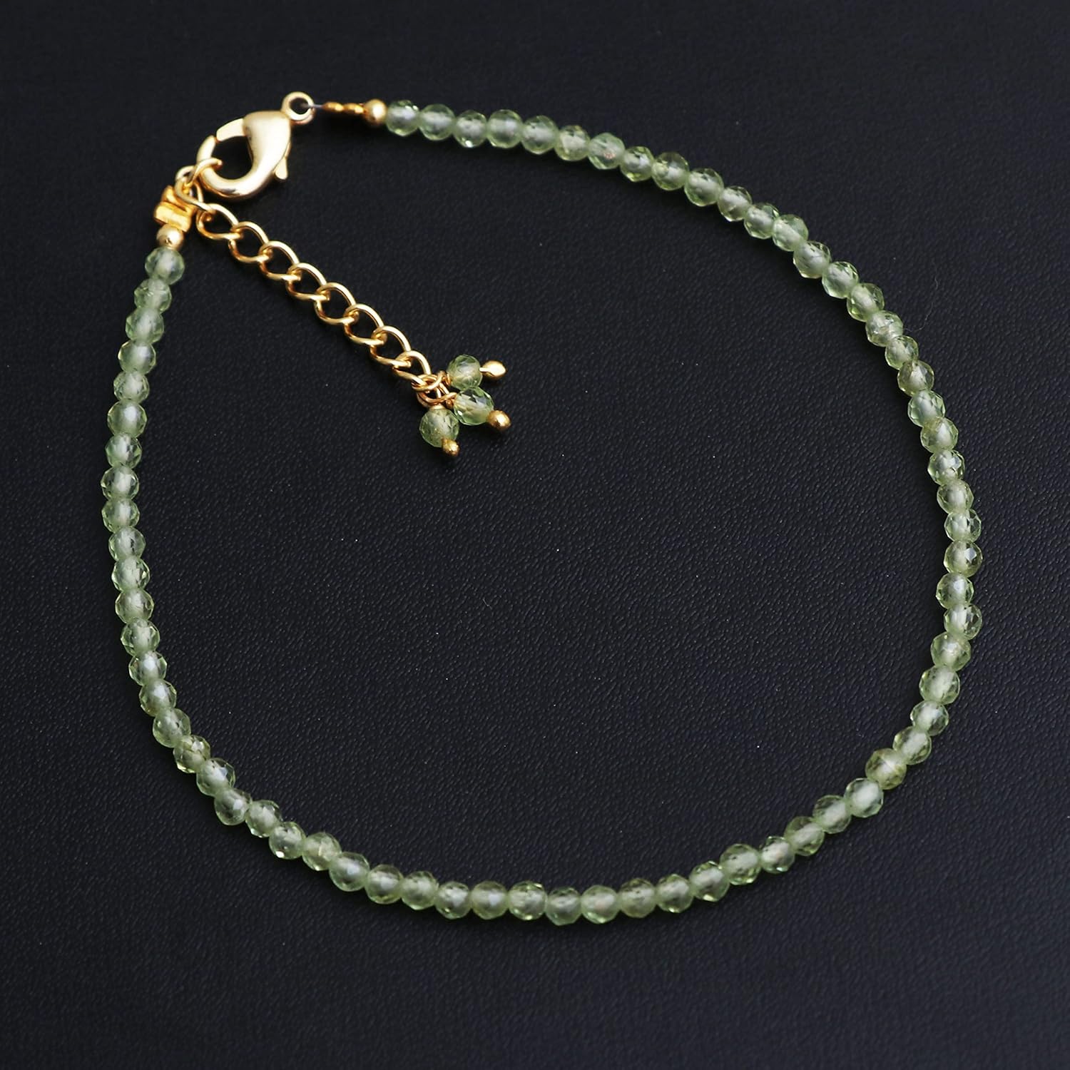 Gempires Natural Peridot Beads Bracelet, August Birthstone Jewelry Handmade Beaded 2.4-2.5 mm Green Peridot Beads with 7 +1 inch Adjustable Chain