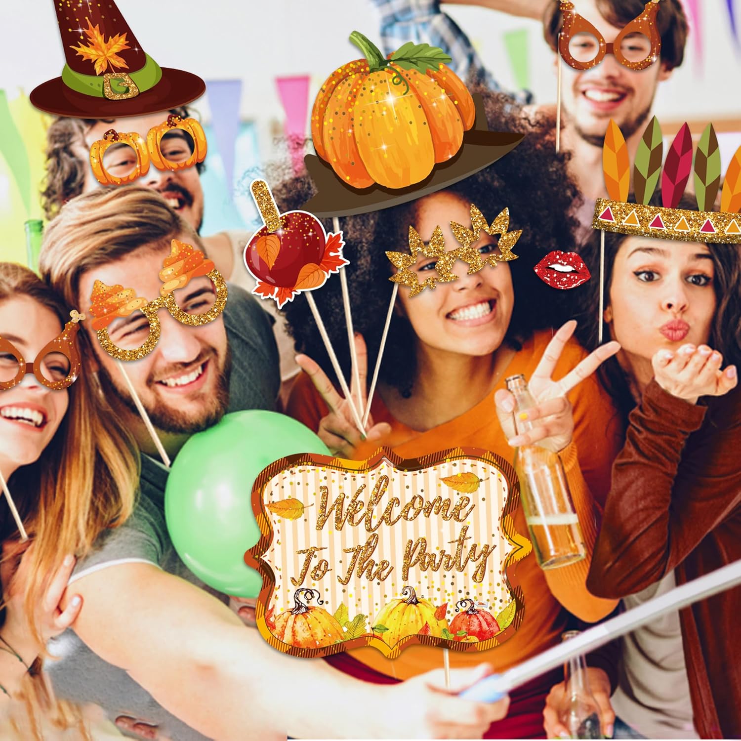 30 piezas de accesorios para cabina de fotos para fiesta de otoño feliz día de Acción de Gracias, cosecha, festival, calabaza, decoración de fiesta