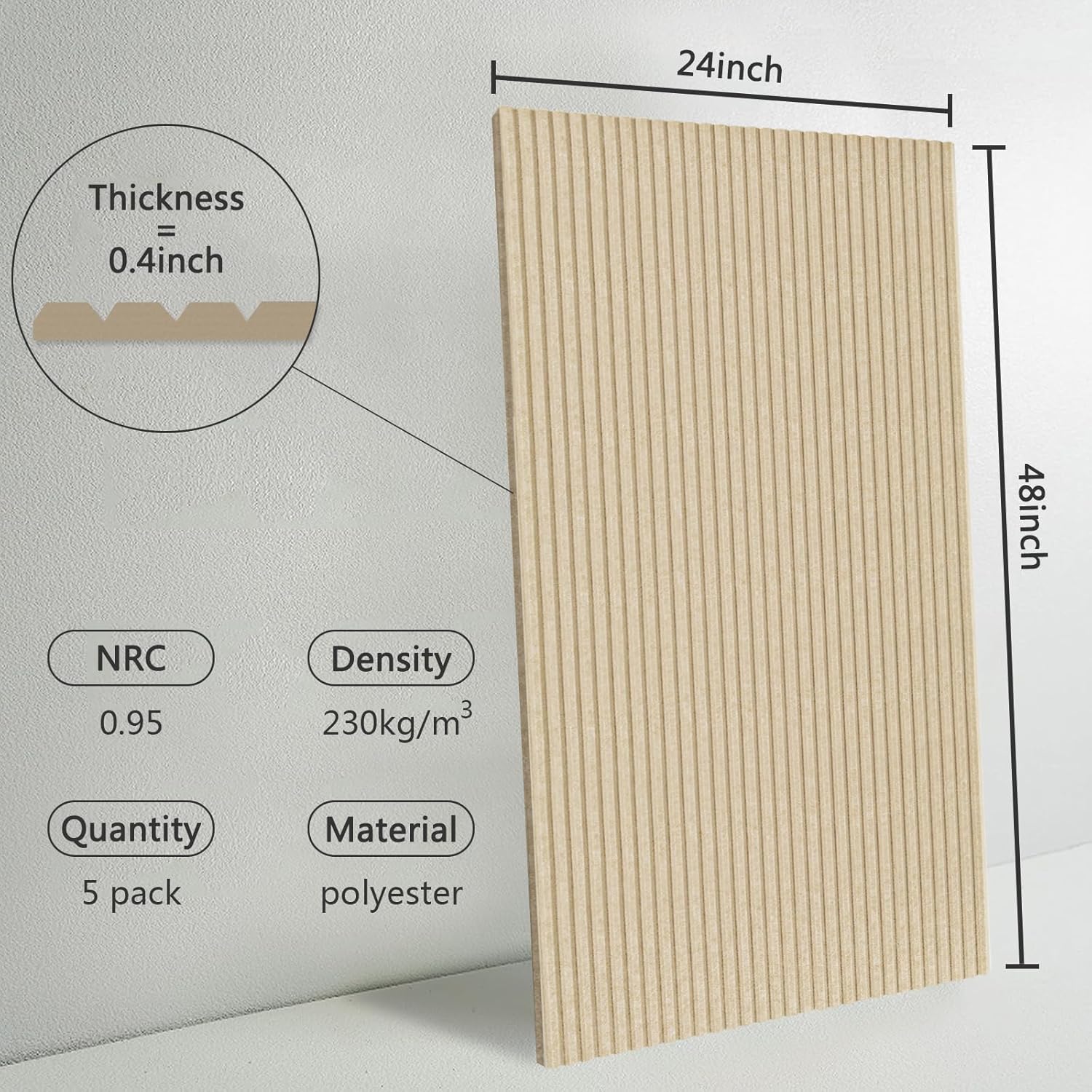 Paquete de 5 paneles acústicos, paneles acústicos de pared de 48 x 24 x 0.4 pulgadas, mejores paneles insonorizados que la espuma, paneles a prueba