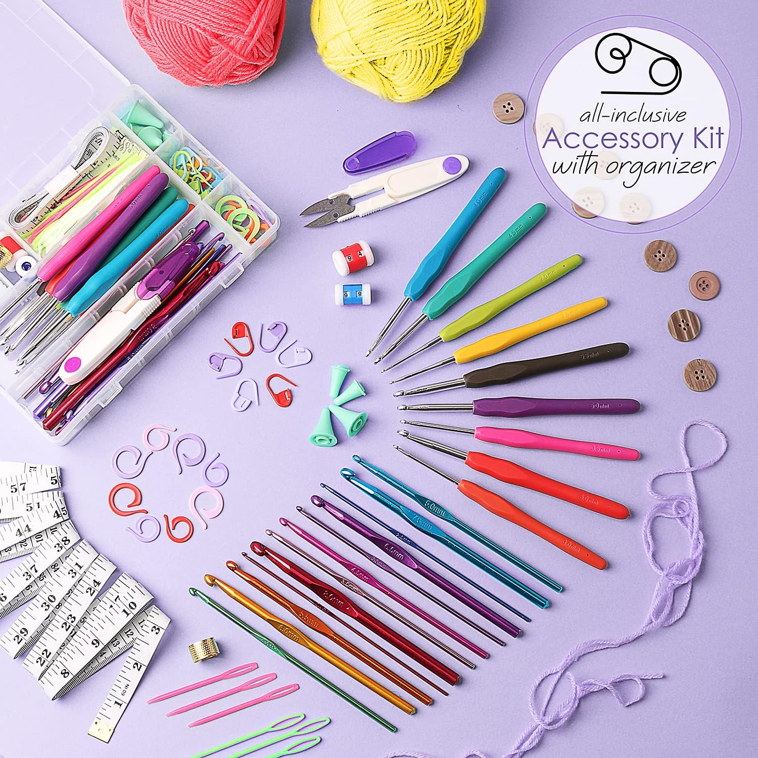 Kit de ganchillo para principiantes y adultos, kit de ganchillo para principiantes para adultos y niños, juego de ganchillo de 80 piezas con guía
