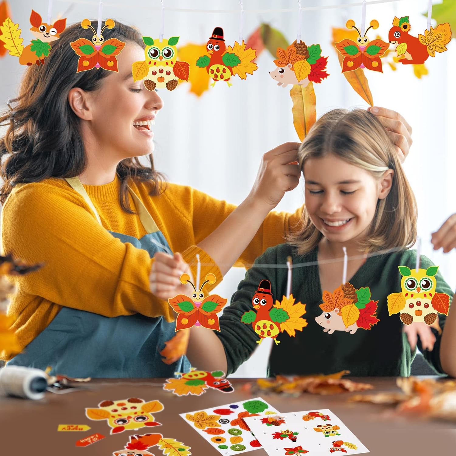 Kits de manualidades de otoño para niños, lindos animales, pavo, otoño, búho, manualidades, hojas de arce, manualidades de Acción de Gracias, a