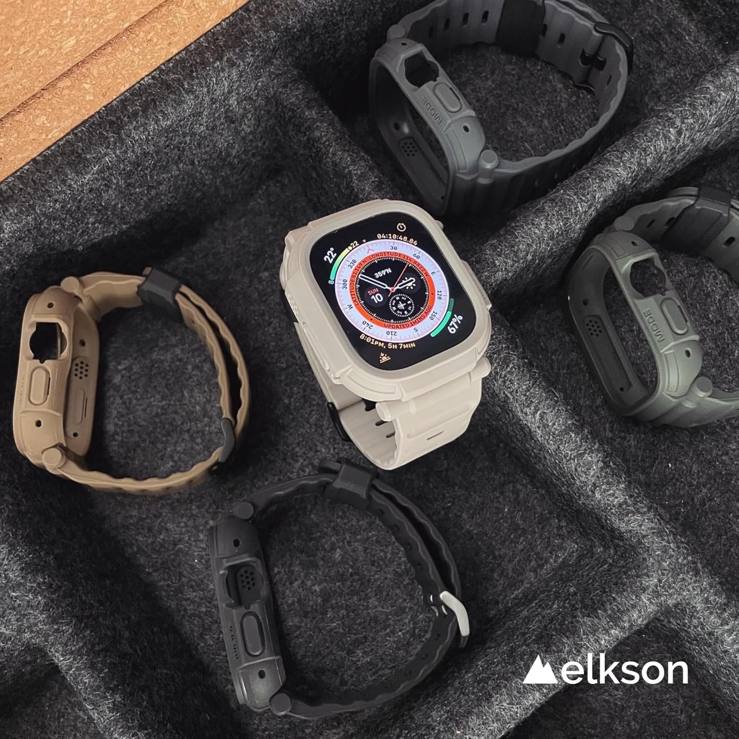 elkson Quattro Pro Series – Funda resistente para Apple Watch Ultra 2 1 Band de 1.732 pulgadas, protector de pantalla de vidrio templado, resistente