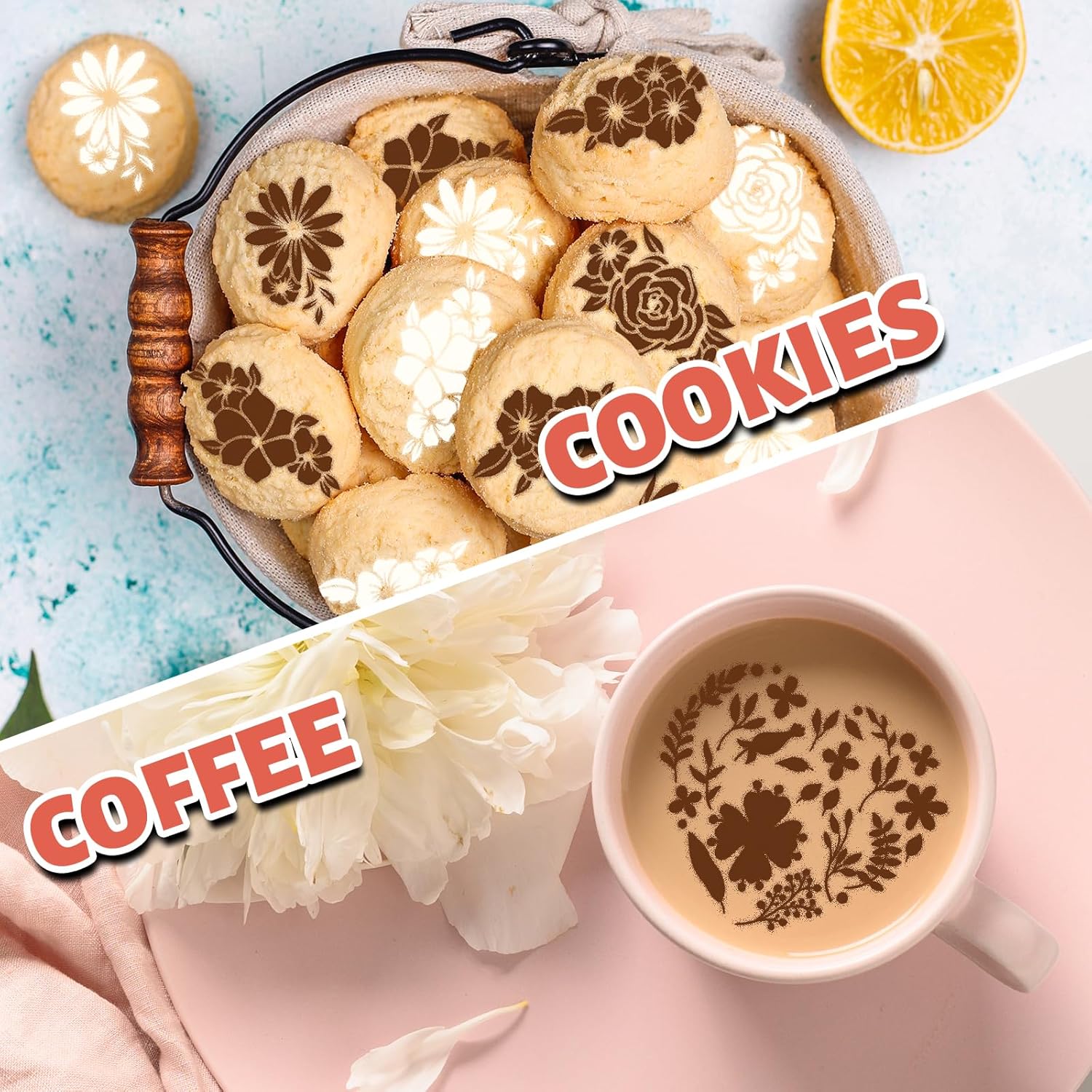 Whaline 17 plantillas de galletas con temática de flores, plantillas inspiradoras de pintura con aerógrafo, plantillas surtidas para hornear