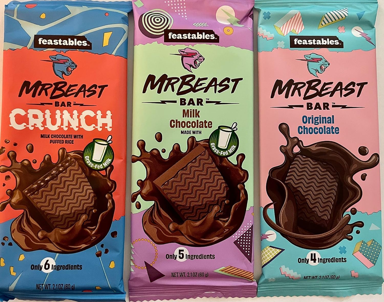 Feastables Mr. Beast – Paquete variado de barras de chocolate con leche, chocolate con leche, barras de bestia de chocolate original, paquete de 3