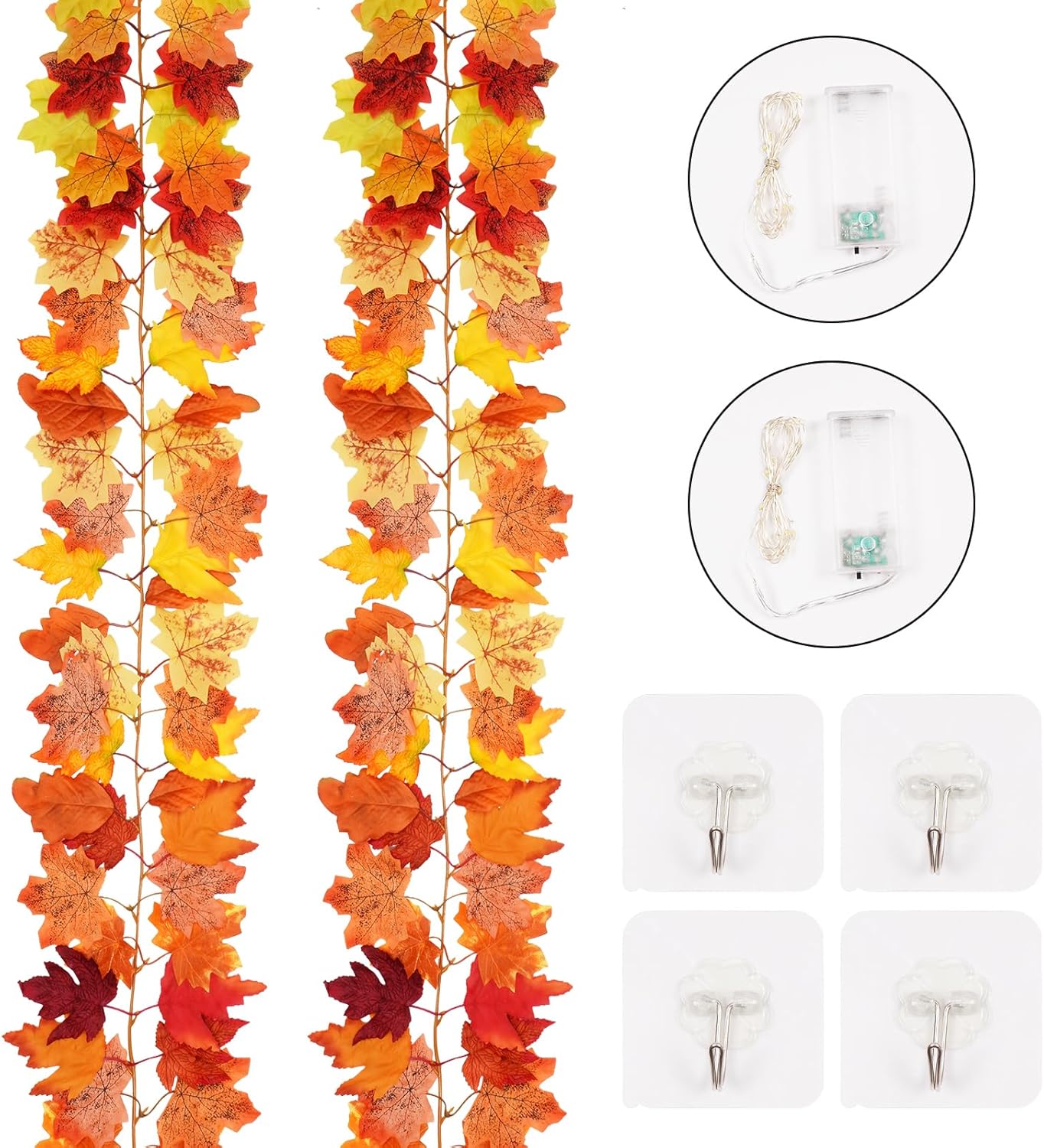 Dolicer Guirnalda de otoño con luces, 2 guirnaldas de hojas de otoño de 11.9 pies, guirnalda de otoño para manto, guirnalda de hojas de arce para el