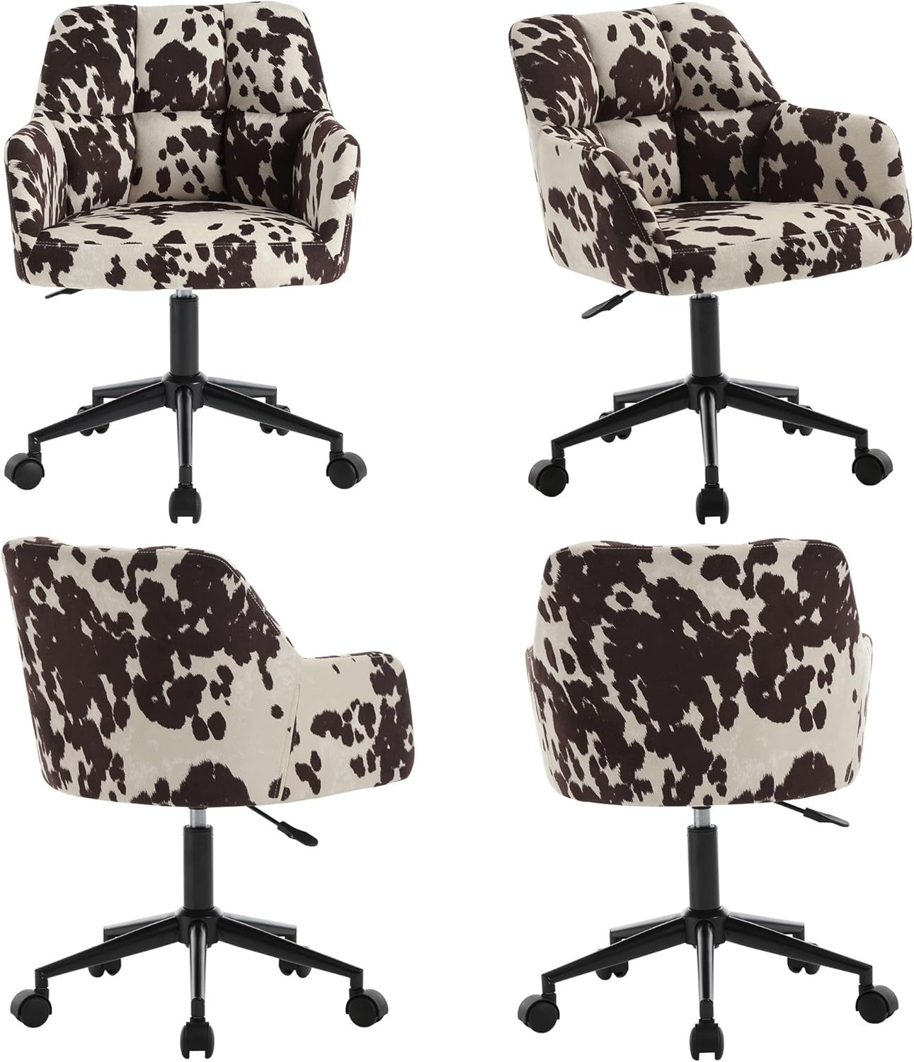 VESCASA Silla de escritorio ajustable para oficina en casa con respaldo cómodo, sillón tapizado giratorio de lino 360 con ruedas para dormitorio de