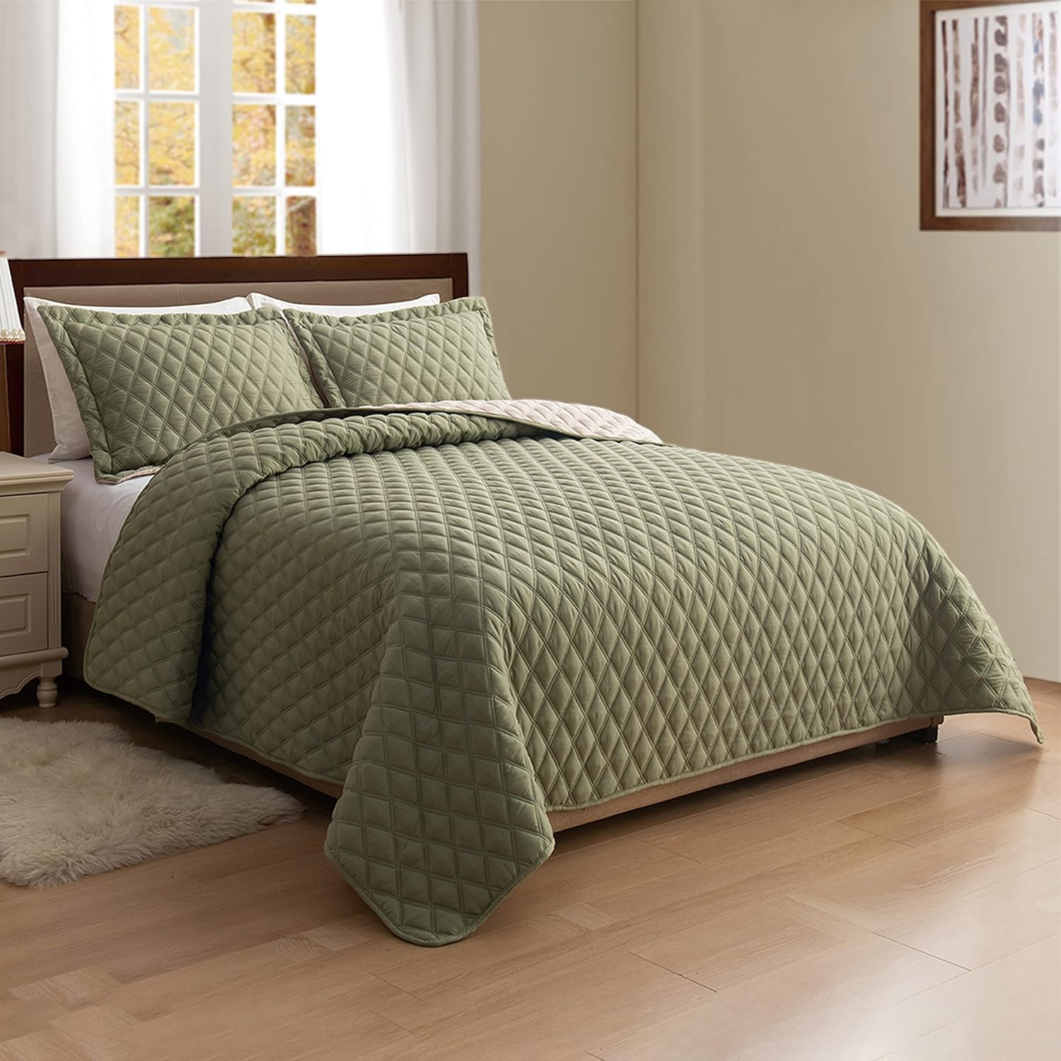 Elegant Comfort Juego de colcha reversible acolchada de 3 piezas con fundas de almohada, exquisitas costuras de diamante para todas las estaciones,