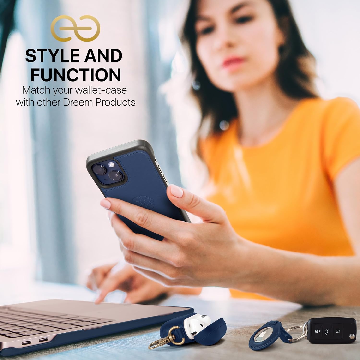 Dreem Fibonacci – Funda tipo cartera para iPhone 15 Plus, 2 en 1, a prueba de golpes y funda desmontable de piel vegana, compatible con MagSafe,