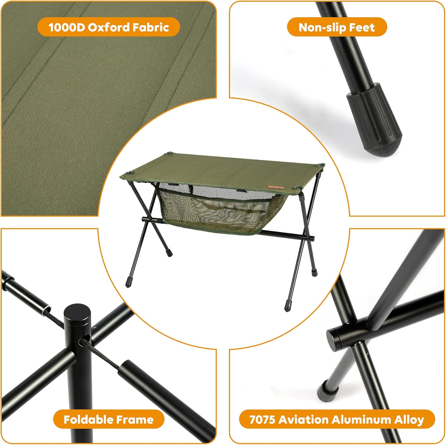TOBTOS Mesa de camping portátil y plegable con bolsa de transporte y silla de campamento de respaldo alto, sillas plegables ligeras con bolsa de