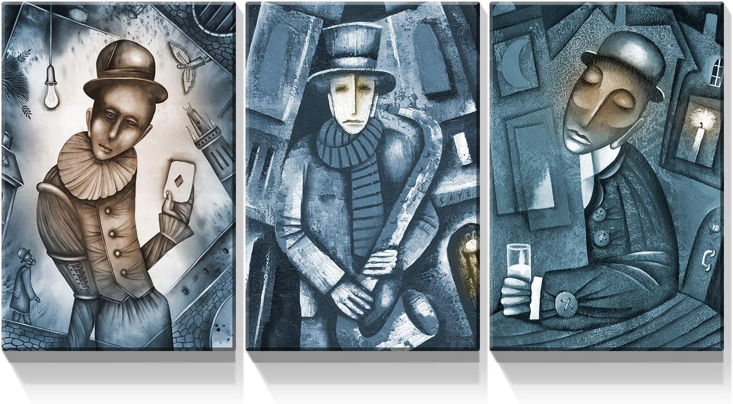 Denozer – 3 piezas de lienzo de arte abstracto para pared, arte abstracto de personajes, decoración de pared occidental vintage para sala de estar,