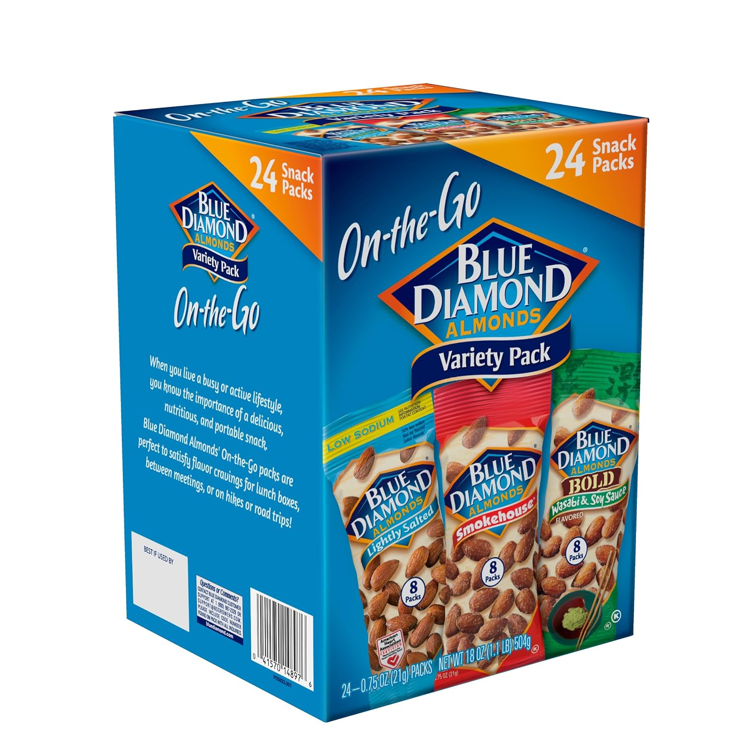 Blue Diamond Almonds Paquete variado de nueces para niños, oficina, escuela, sobre la marcha, paquetes individuales de 0.75 onzas sin gluten, wasabi