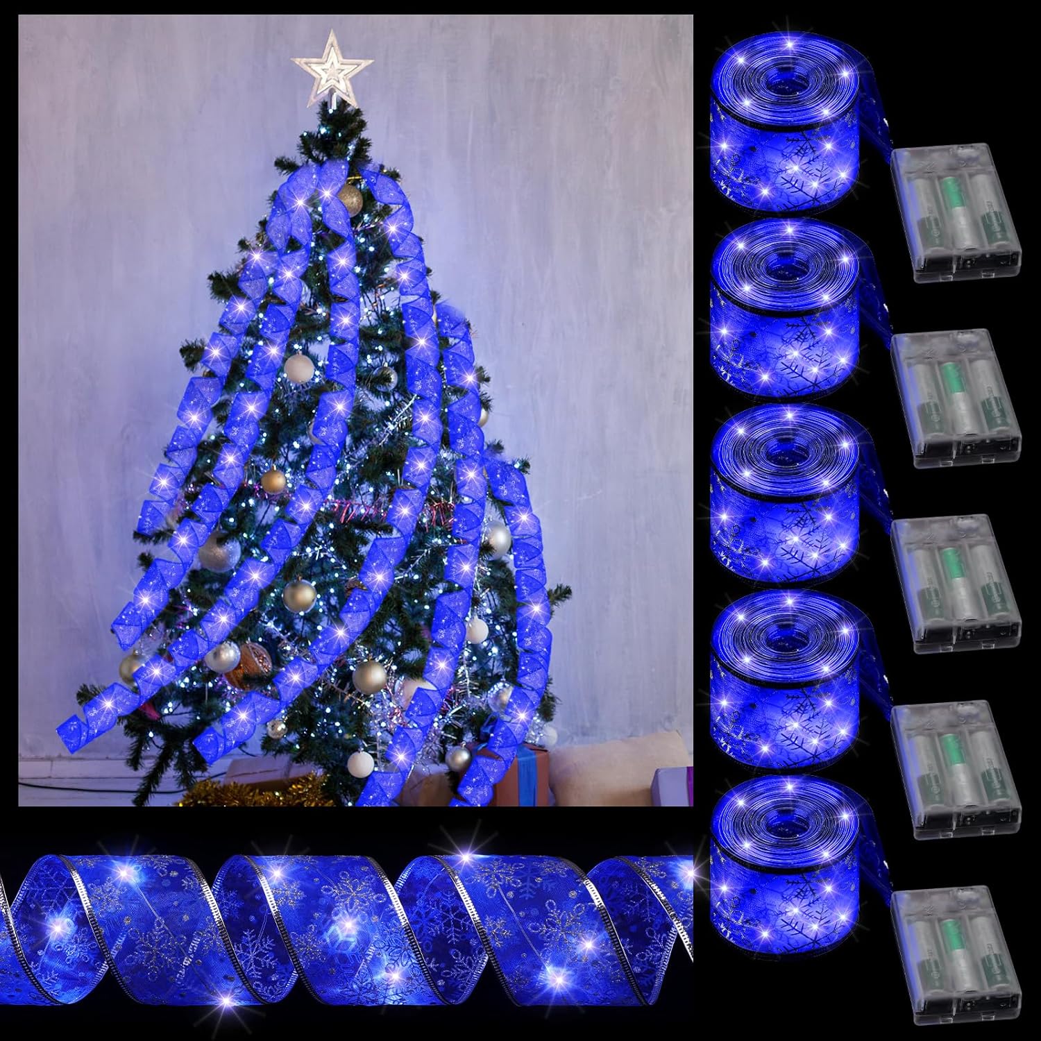 5 luces de cinta de Navidad de 82 pies, luces LED para árbol de Navidad, funciona con pilas, cinta de Navidad, guirnalda de luces de alambre para