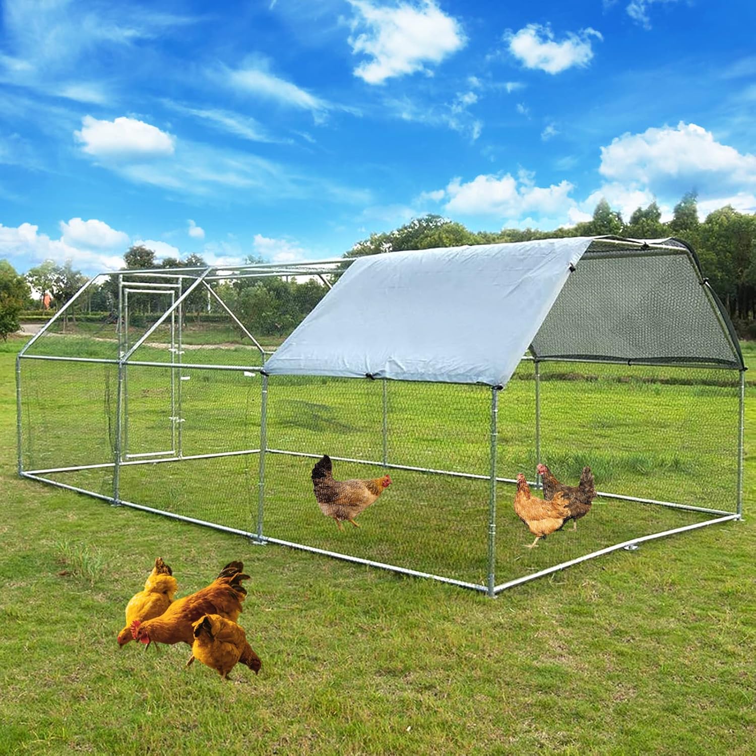 Towallmark Gallinero de metal grande con cubierta impermeable anti-ultravioleta, jaula para gallinas de aves de corral, jaulas de patos para uso al