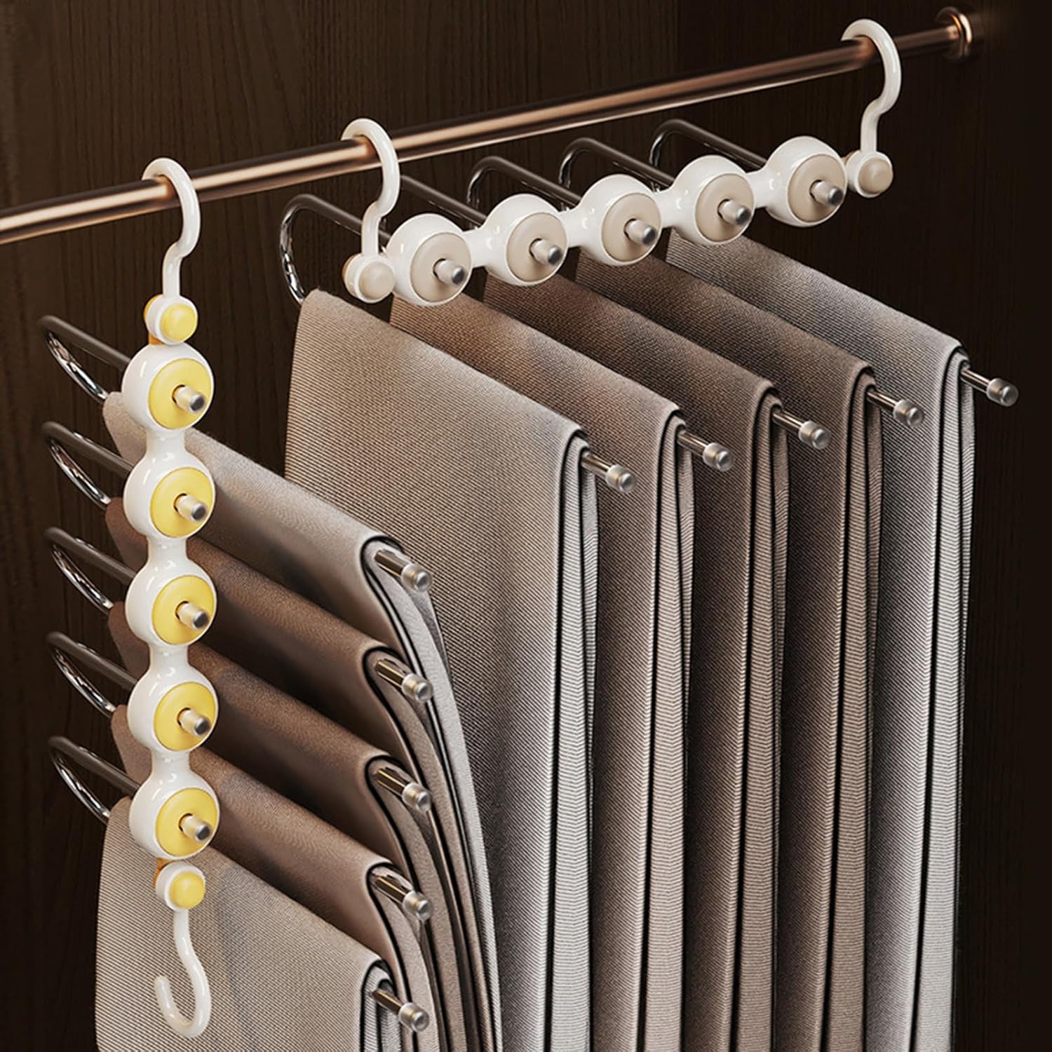 Worparsen Rotatable Tie Organizer Foldable Pants Hanger Hanging Space Saving Holder Trousers Storage Shelf Closet Organizer Yellow