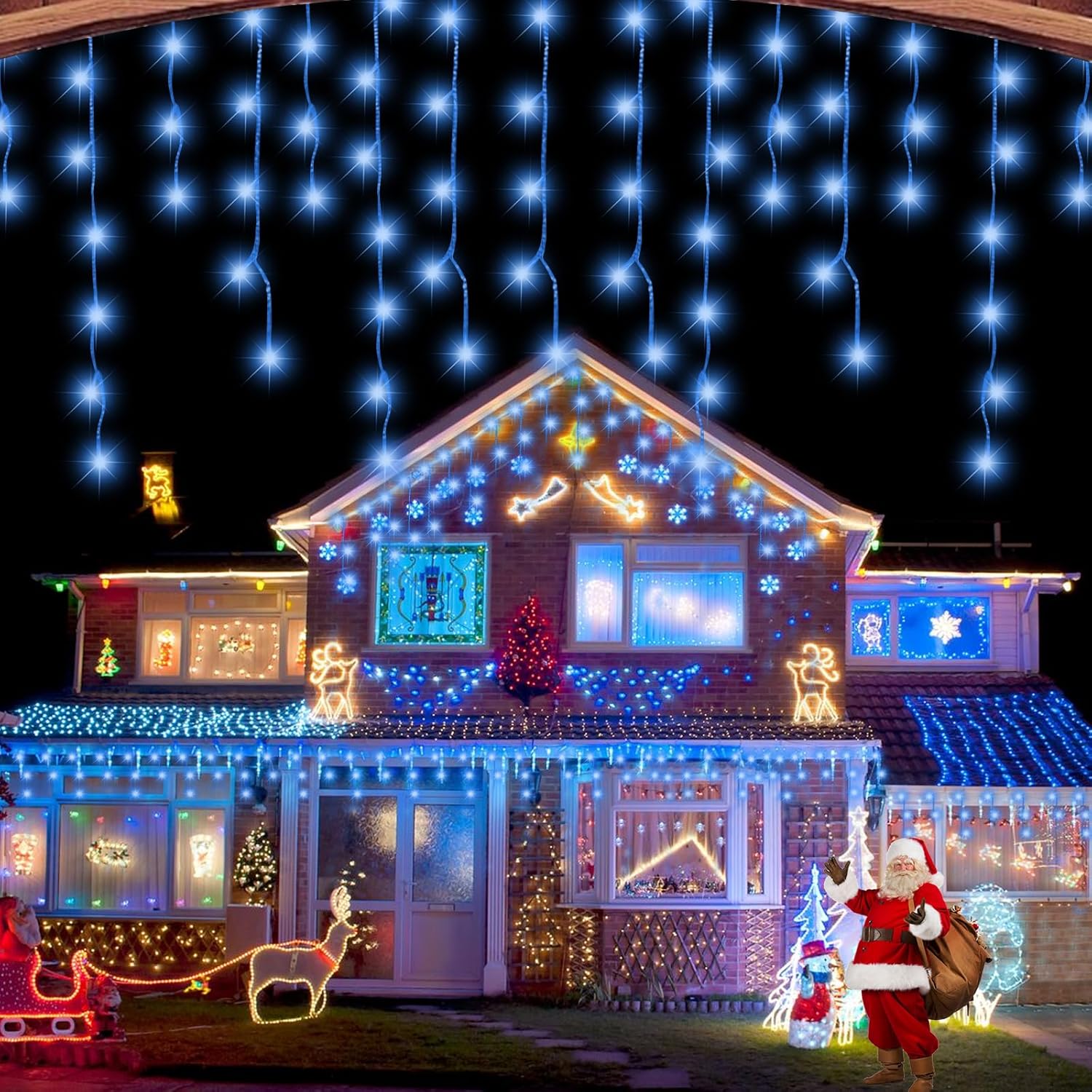 TuoPuLife Luces LED de carámbano para exteriores, 32.8 pies, 400 luces LED de Navidad con temporizador, impermeables, conectables, cortina de