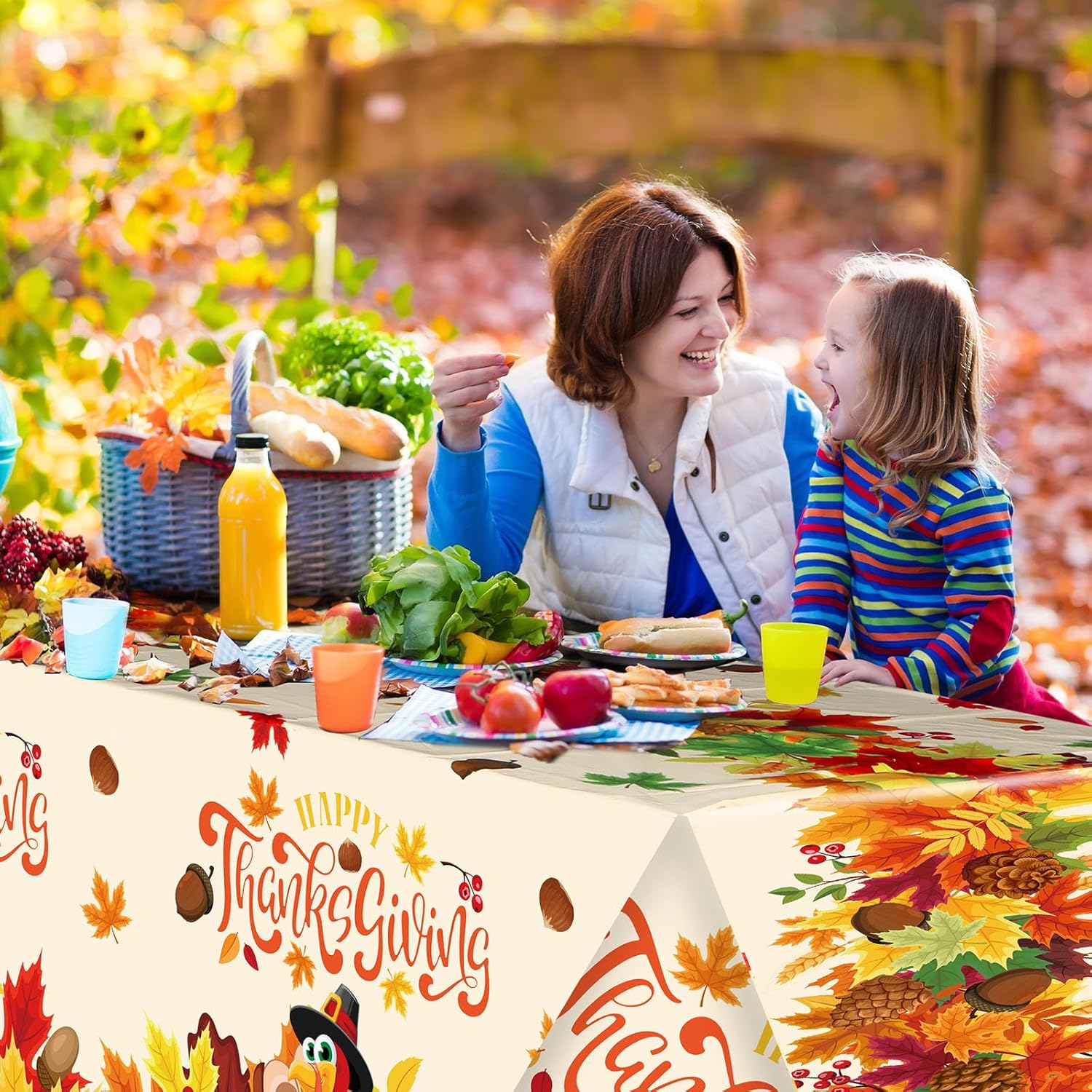 Newwiee 3 manteles de plástico con texto en inglés “Happy Thanksgiving”, manteles de pavo de otoño de 54 x 108 pulgadas, desechables, suministros de