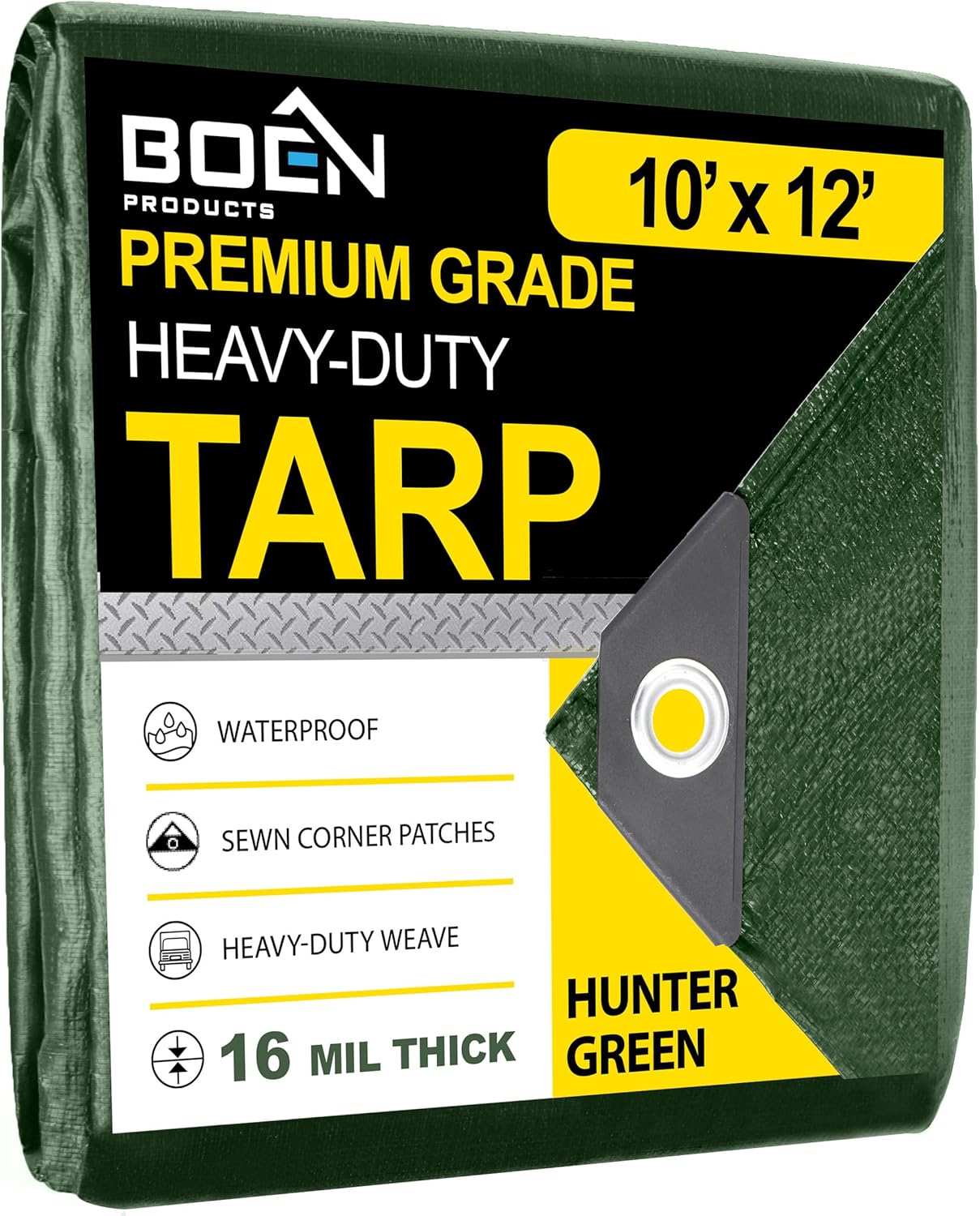Lona ultra resistente de 0.630 in de grosor de 10 x 12 pies, impermeable, a prueba de desgarros y resistente a los rayos UV, con bordes y ojales