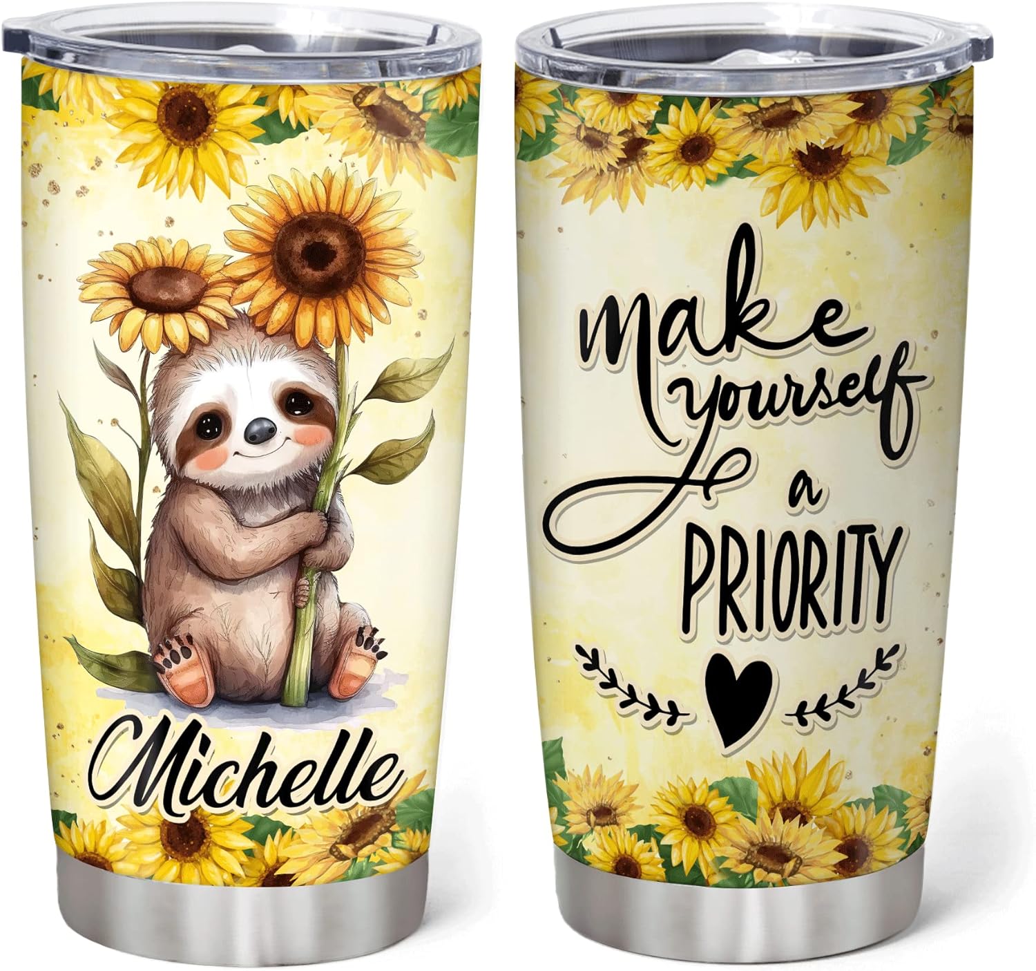 Hyturtle Regalos personalizados para los amantes de los perezosos, vaso de acero inoxidable de 20 onzas con tapa  Idea de regalo para amantes de los