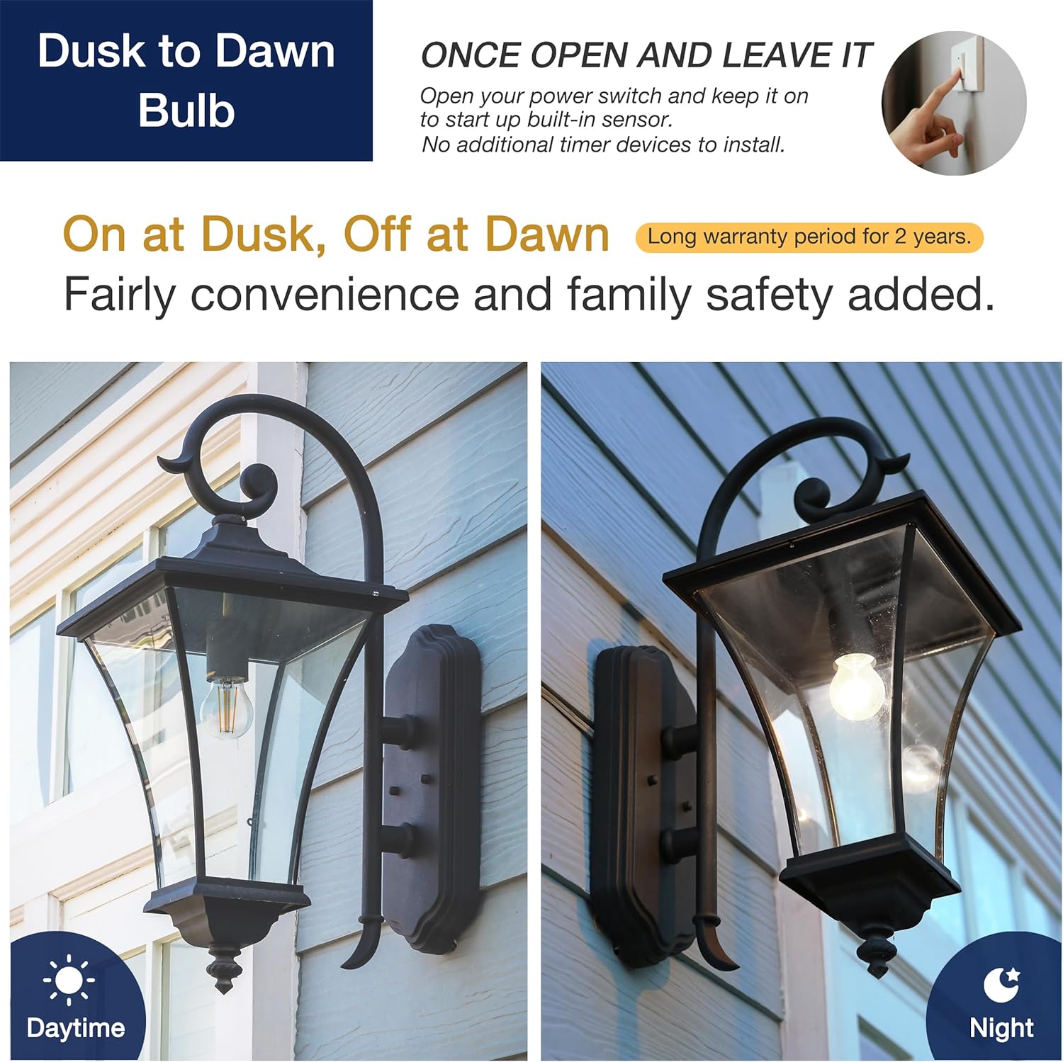 FLSNT Bombilla LED A19 con sensor de atardecer a amanecer, luz diurna de 5000 K, 7 W (60 W equivalente), 800 lúmenes, base E26 de filamento vintage,
