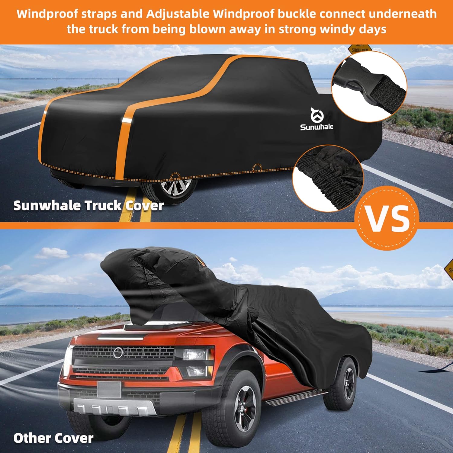 Sunwhale Funda impermeable para camión para todo tipo de clima, resistente al viento, protección contra la lluvia y el sol, ajuste universal para