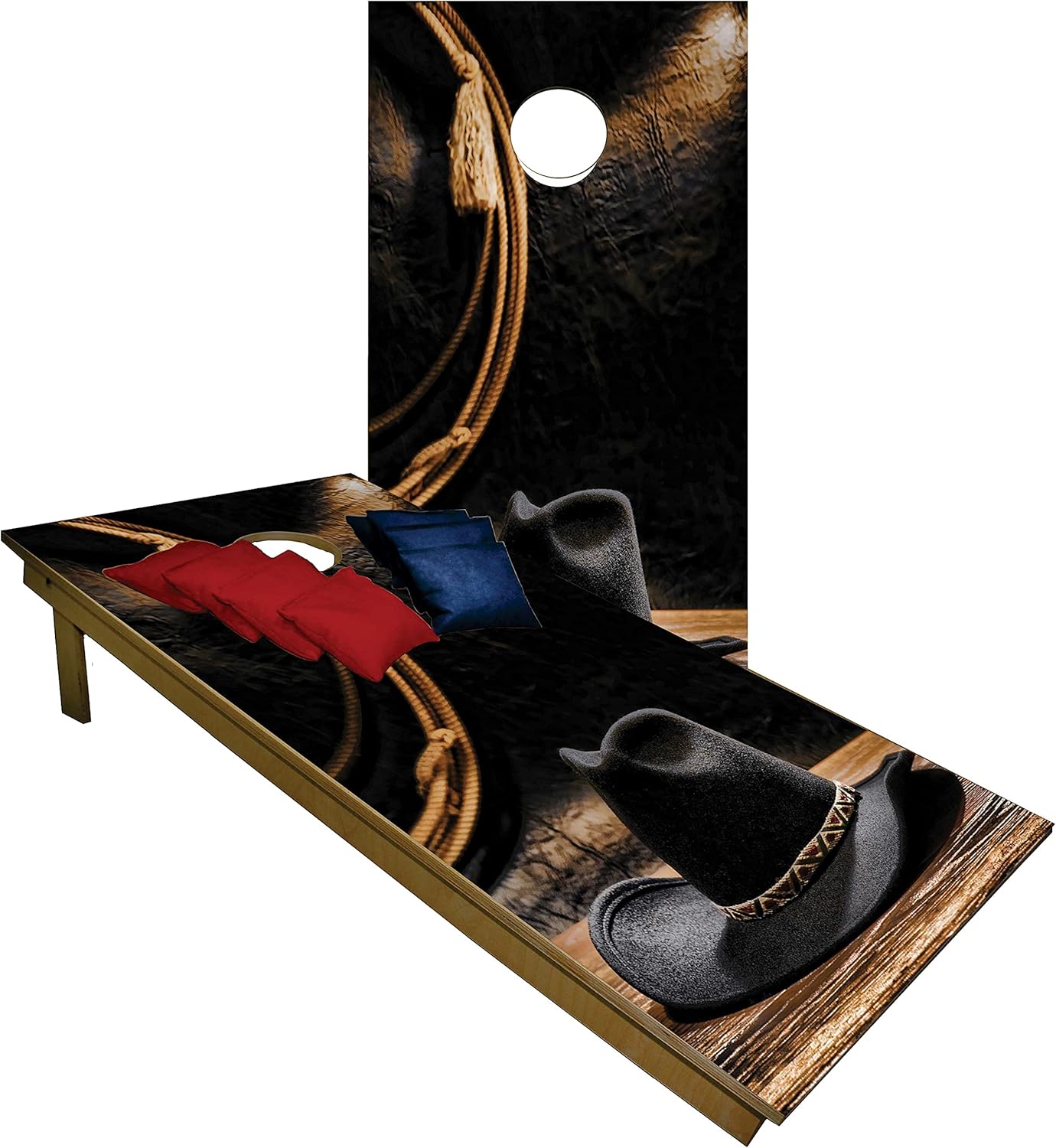 Juego de cornhole de alta calidad, tableros de Cornhole Country Western Cowboy para portón trasero con juego de 8 bolsas de Cornhole 813