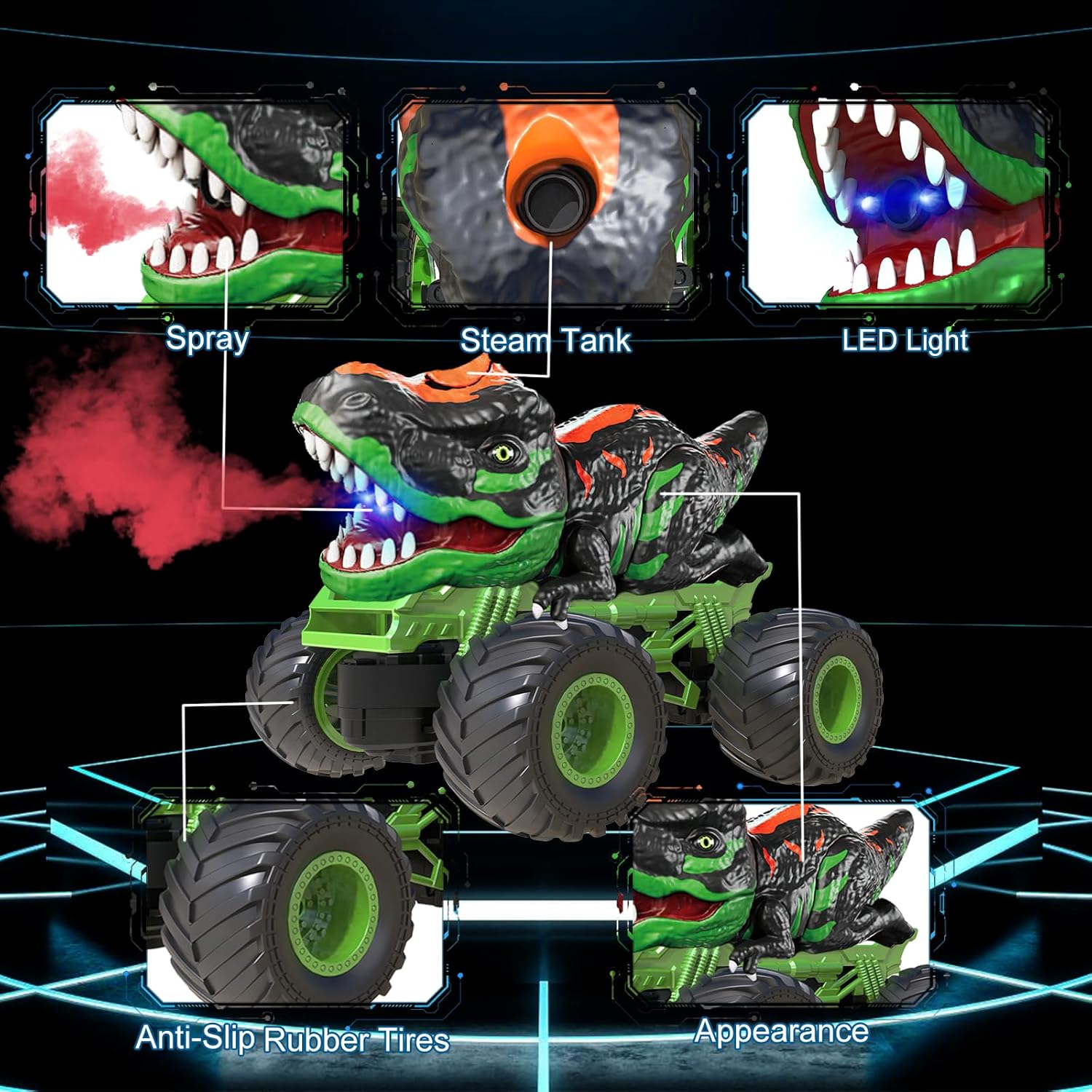 EPPO Auto de dinosaurio a control remoto para niños, camión de dinosaurio RC de 2.4 GHz, juguetes para niños pequeños de 3, 4, 5, 6, 7 años,