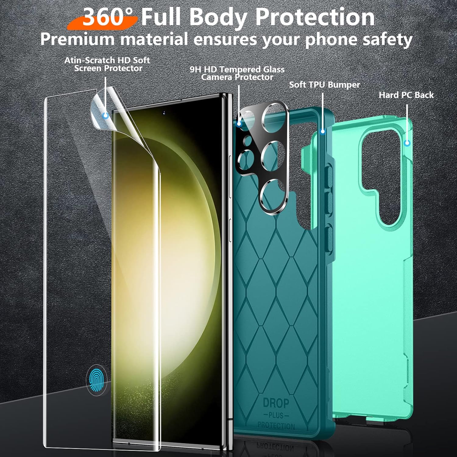 Red2Fire Funda para Samsung Galaxy S23 Ultra, a prueba de golpes de grado militar con 2 unidades protector de pantalla suave + protector de lente